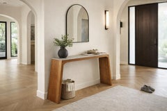 Tobacco Oak and Stone Console Table, Sculptural Angular Solid Wood Design