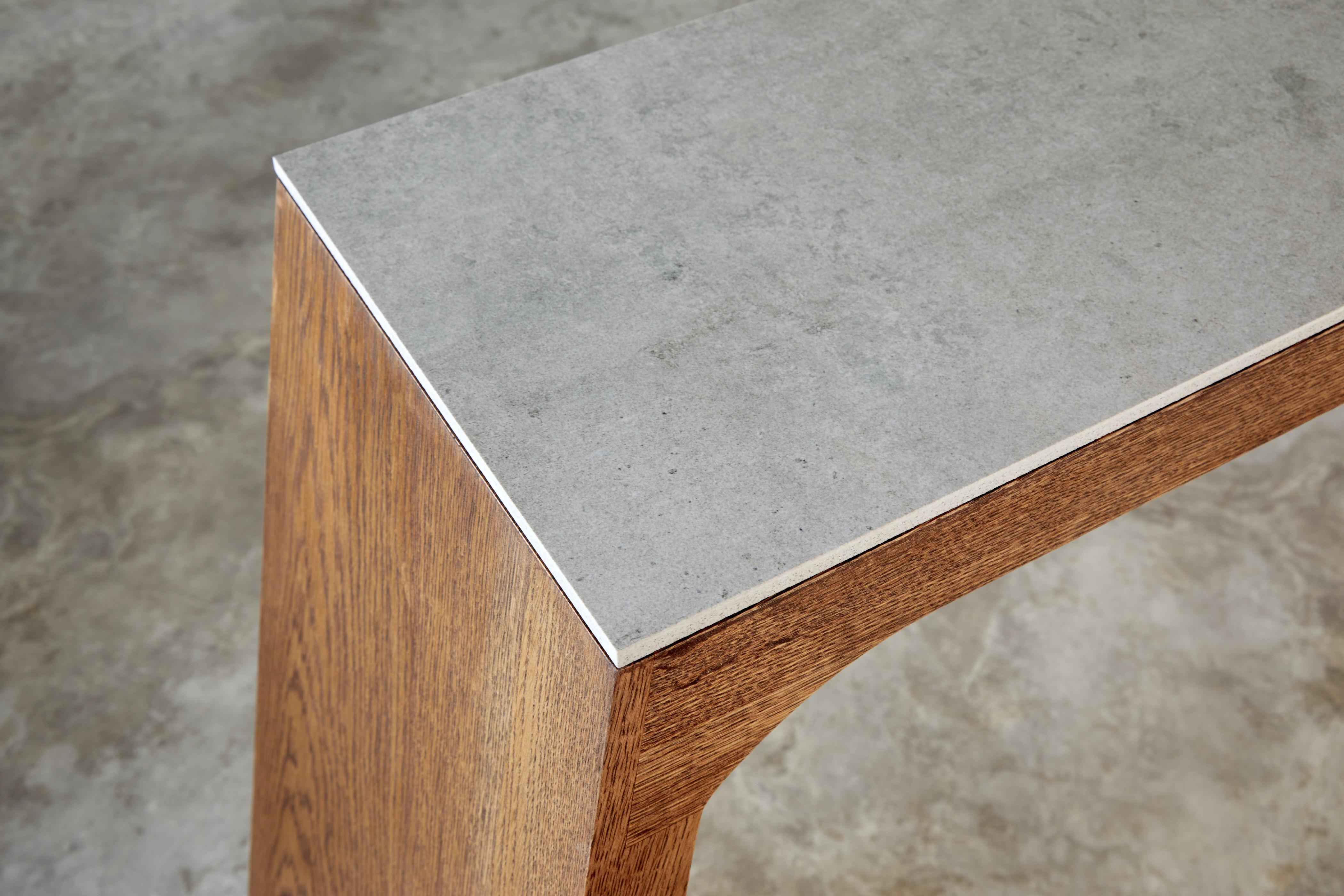 Modern Nieves Angular Solid Tobacco Oak and Stone Console by Autonomous Furniture For Sale
