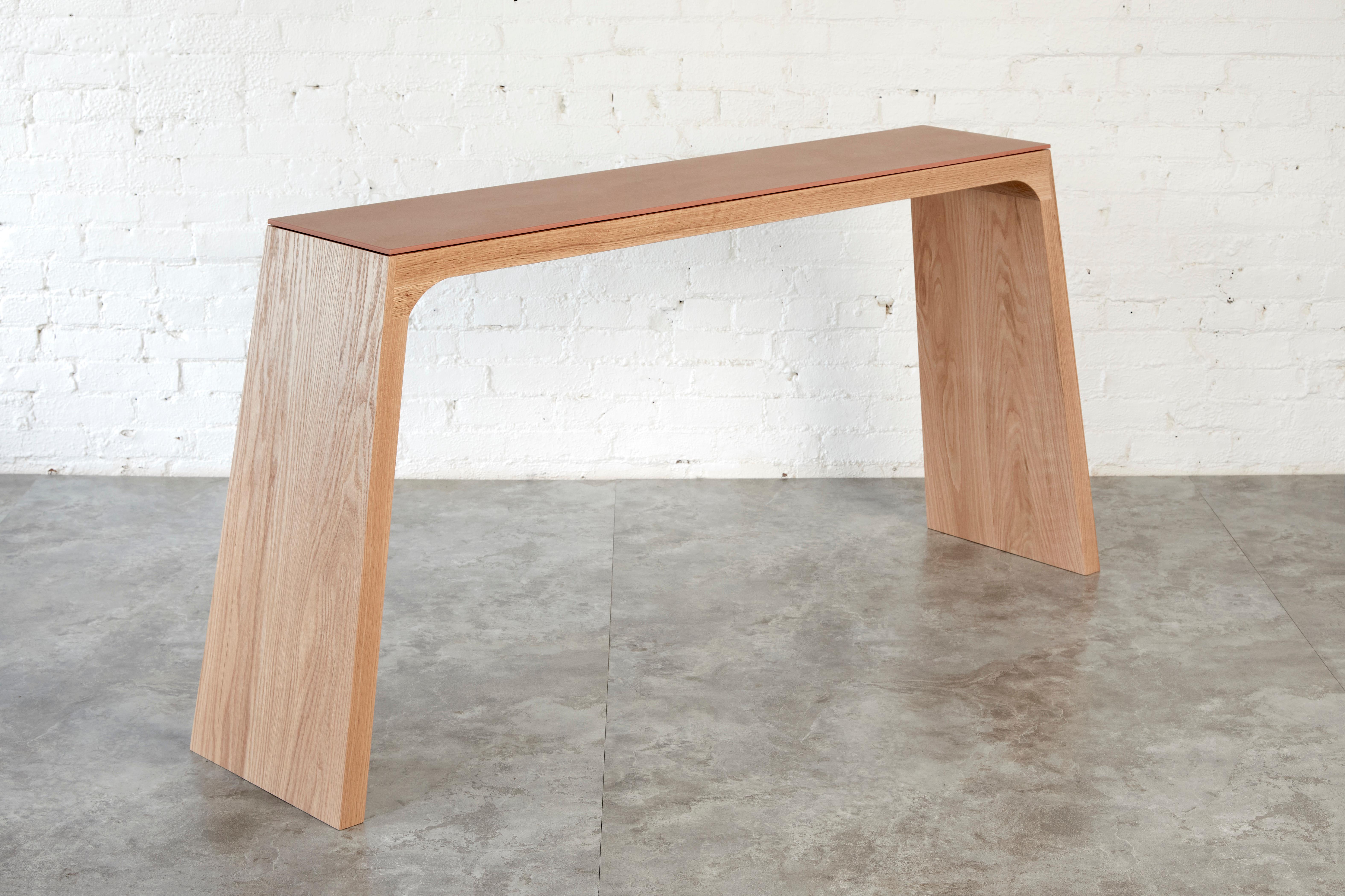 Canadian Nieves Angular Solid Tobacco Oak and Stone Console by Autonomous Furniture For Sale