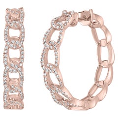 Luxle Pendientes de aro de diamante natural con eslabón de cadena de 0,45 qt de oro rosa de 18 quilates