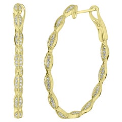 Nigaam 0.55 Cttw Leaf Natural Diamond Hoop Earrings in 18K Yellow Gold