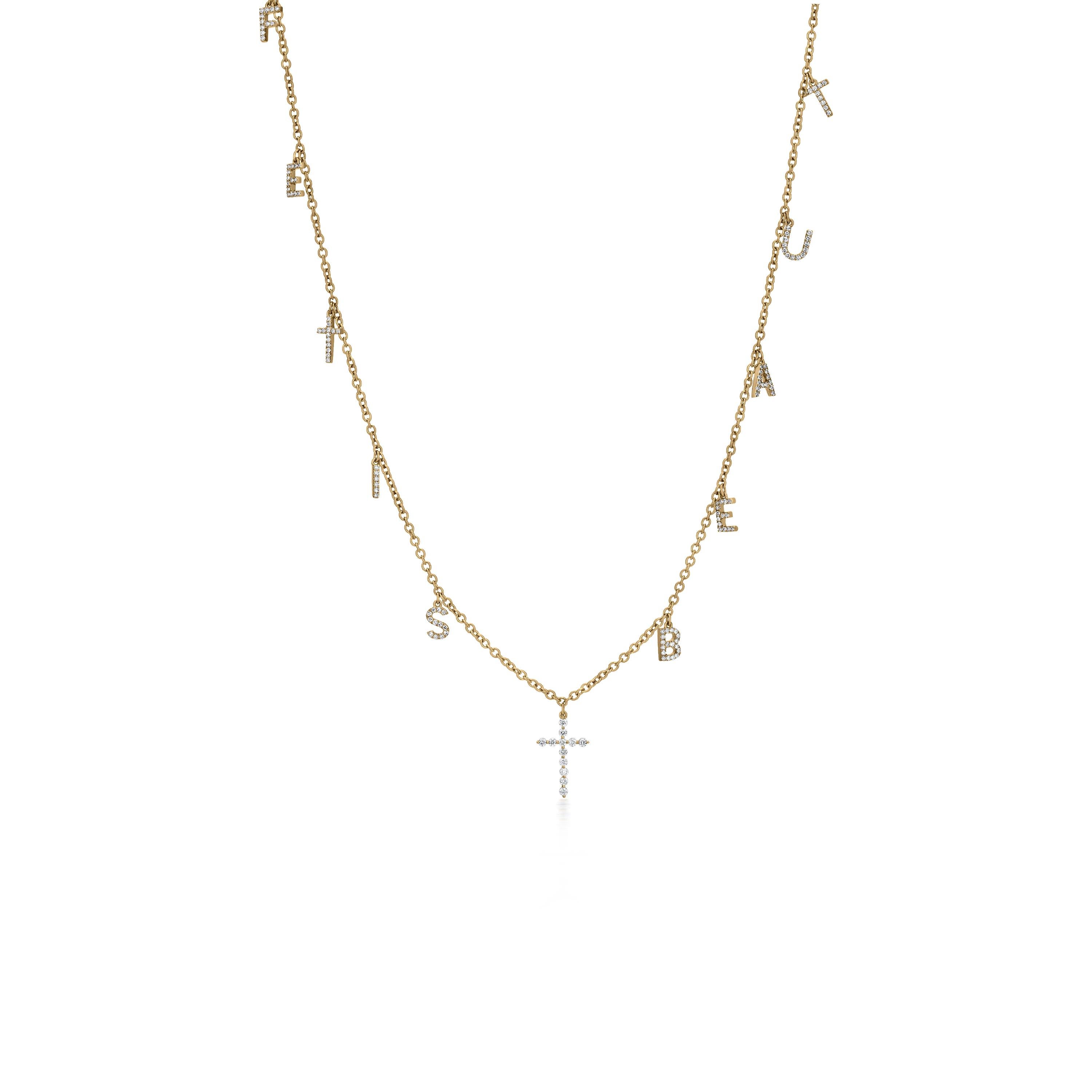 Contemporary Nigaam 0.75 Cttw. Natural Diamond Cross and Charms Necklace in 18K Gold, 30