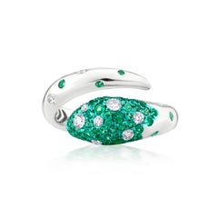 Nigaam 0.82 Ctw. Emerald & Diamond Bypass Ring Size 7 in 18k White Gold