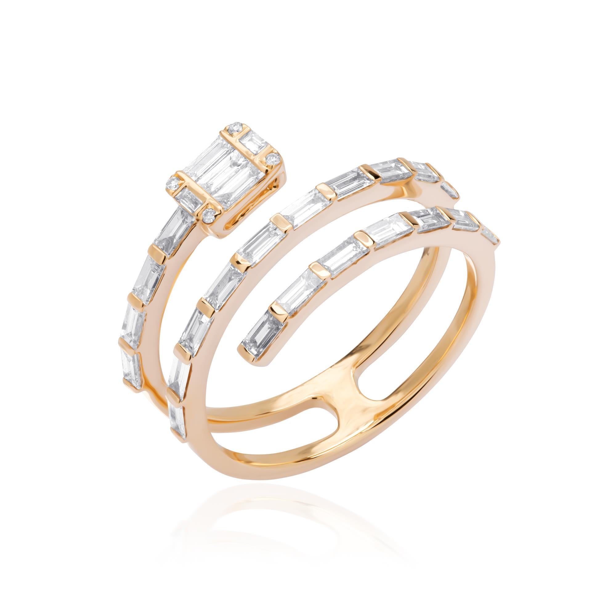 Contemporain Nigaam 0.90 ct. pt. Bague bypass en or jaune 18 carats avec diamants naturels, taille 7 en vente