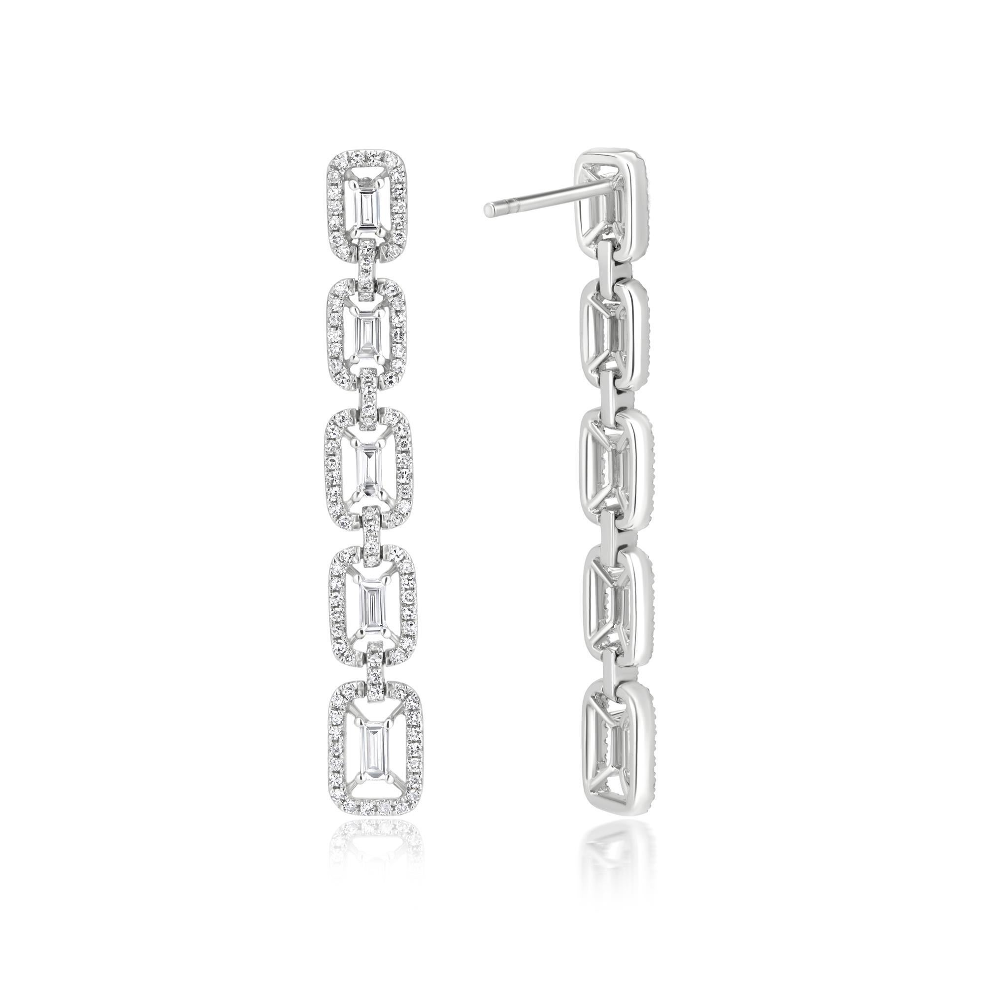 Contemporary Nigaam 0.90 Cttw. Natural Diamond Drop Earrings in 14K White Gold For Sale