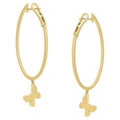 Nigaam 0.90 Cttw Natural Diamond Butterfly Hoop Earrings in 18K Yellow Gold