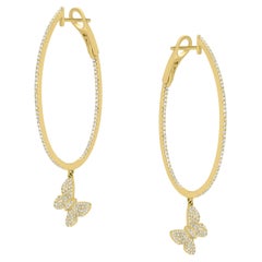 Nigaam 0.90 Cttw Natural Diamond Butterfly Hoop Earrings in 18K Yellow Gold