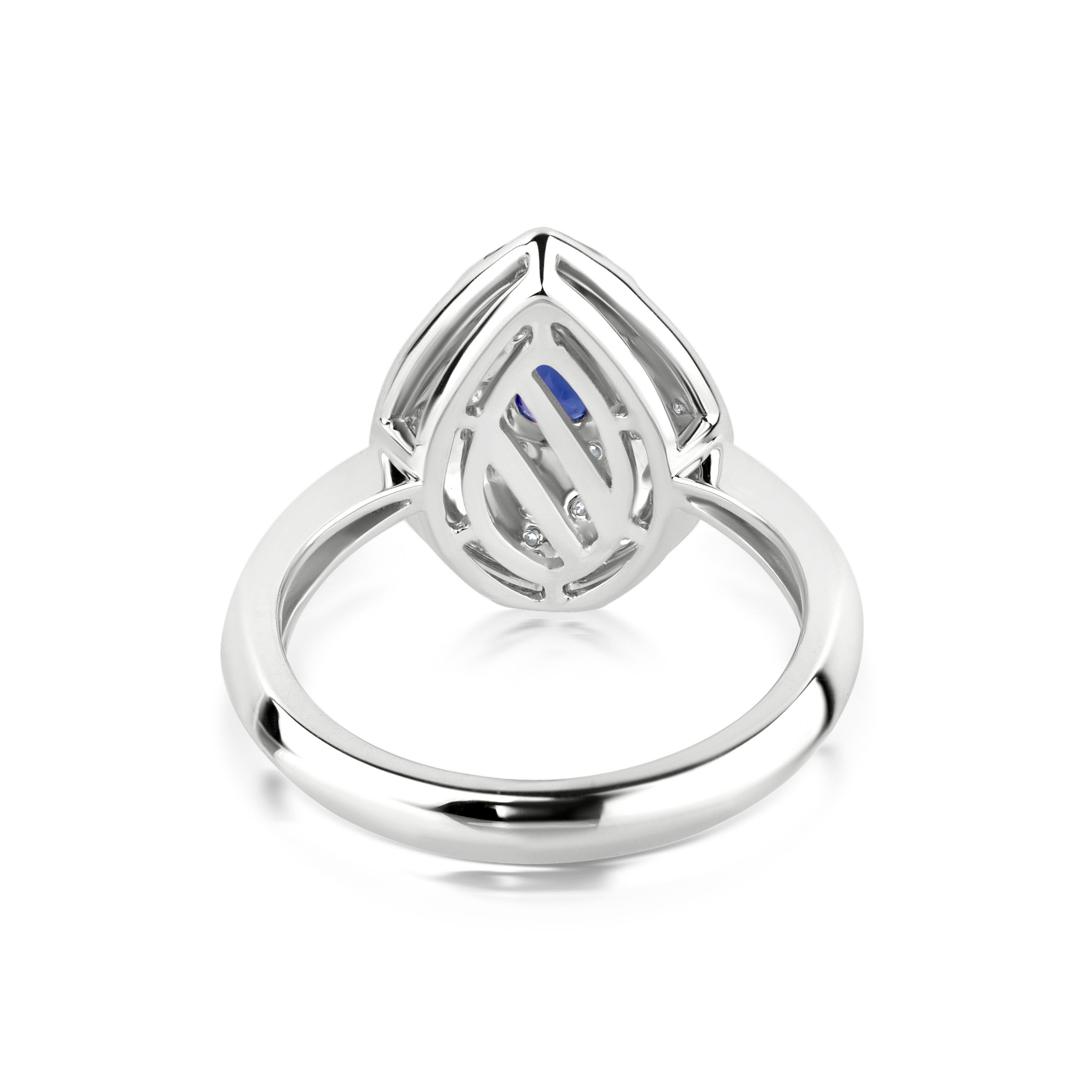 Nigaam 0.88 Cts. Saphir & VS Diamant Schildkrötenring Größe 7 in 18k Weißgold mit Saphir (Art déco) im Angebot
