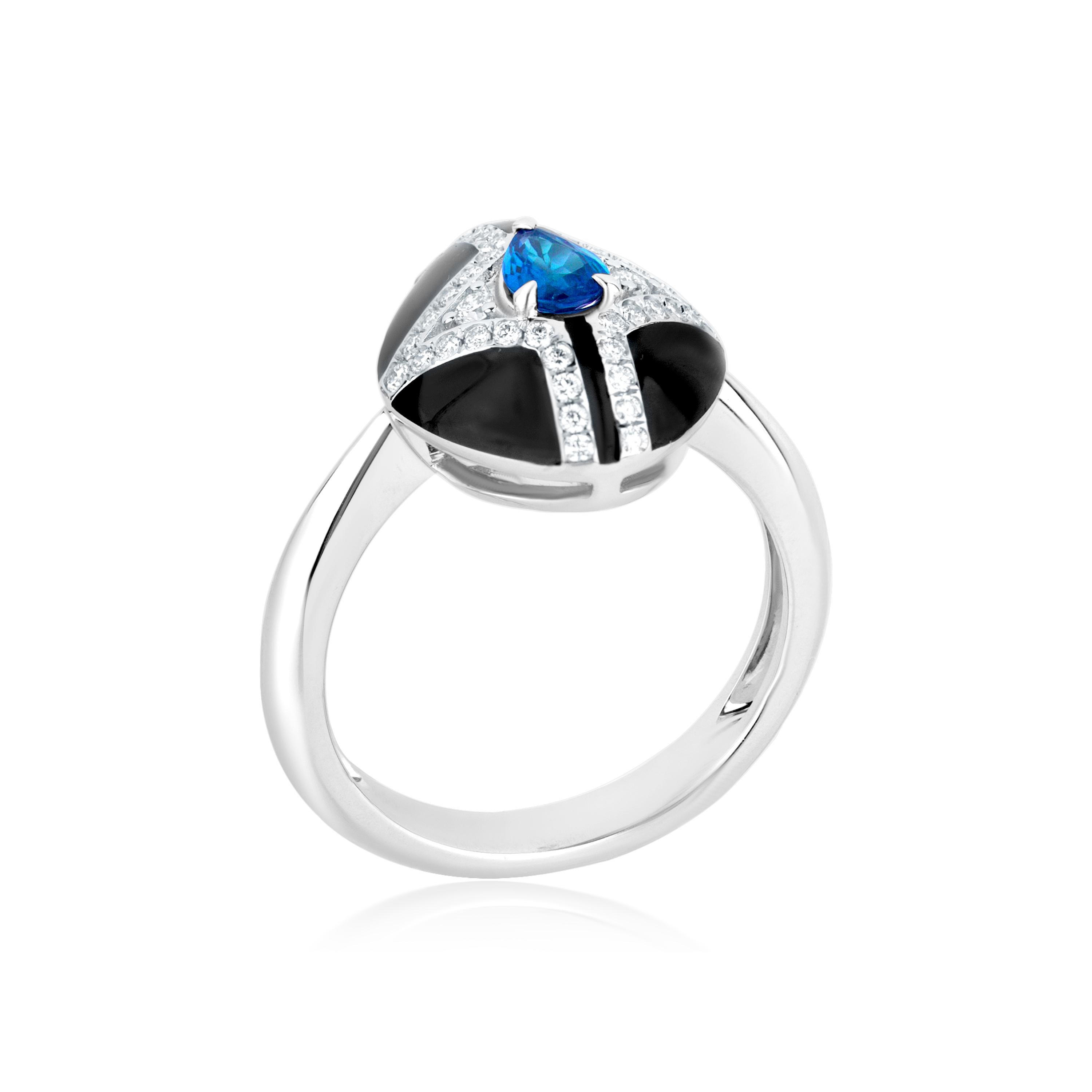 Nigaam 0.88 Cts. Saphir & VS Diamant Schildkrötenring Größe 7 in 18k Weißgold mit Saphir (Tropfenschliff) im Angebot