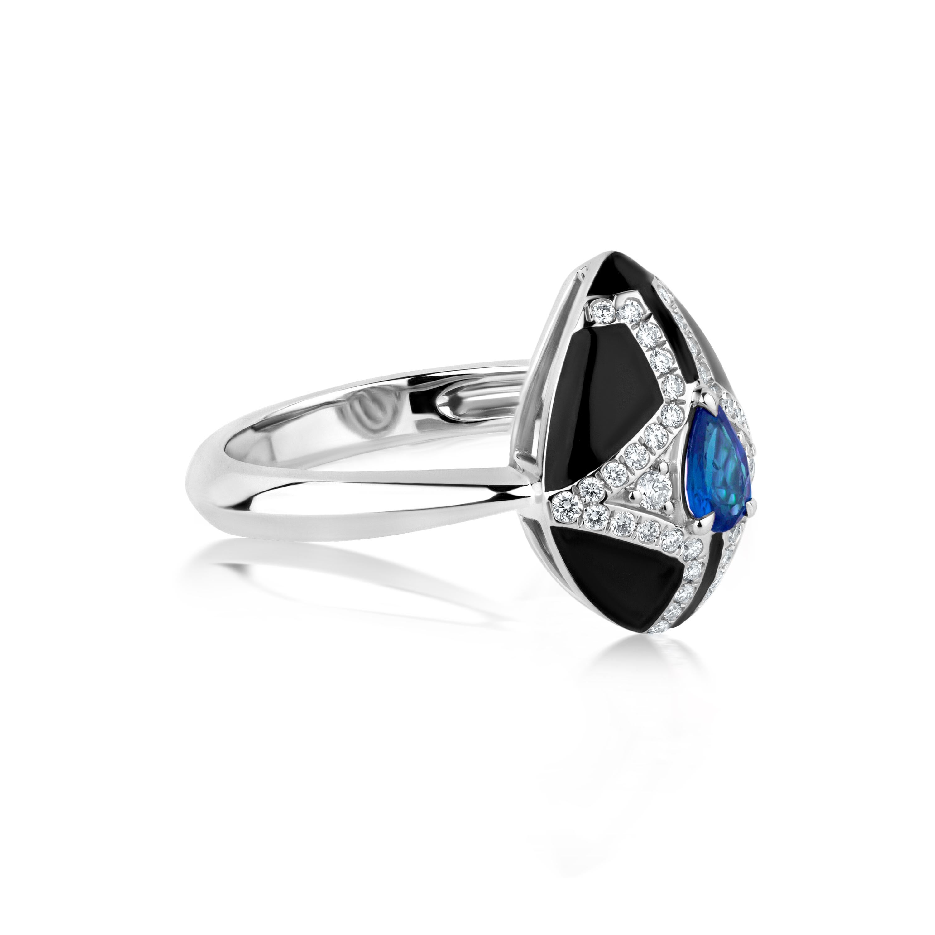 Nigaam 0.88 Cts. Saphir & VS Diamant Schildkrötenring Größe 7 in 18k Weißgold mit Saphir im Zustand „Neu“ im Angebot in New York, NY