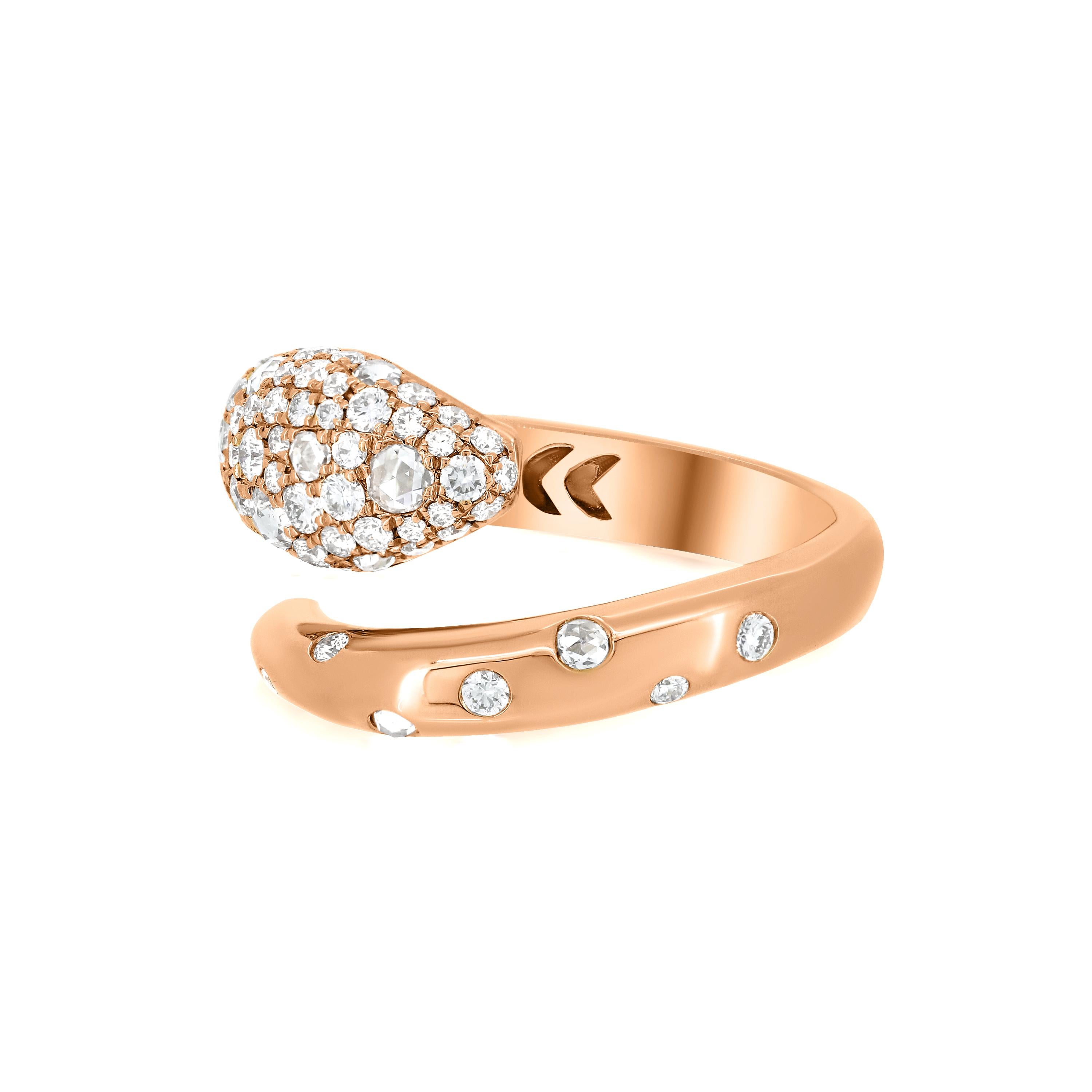Taille ronde Nigaam 0.90 carats Cascade céleste : Bague en or rose 18 carats avec diamants taille 7 en vente