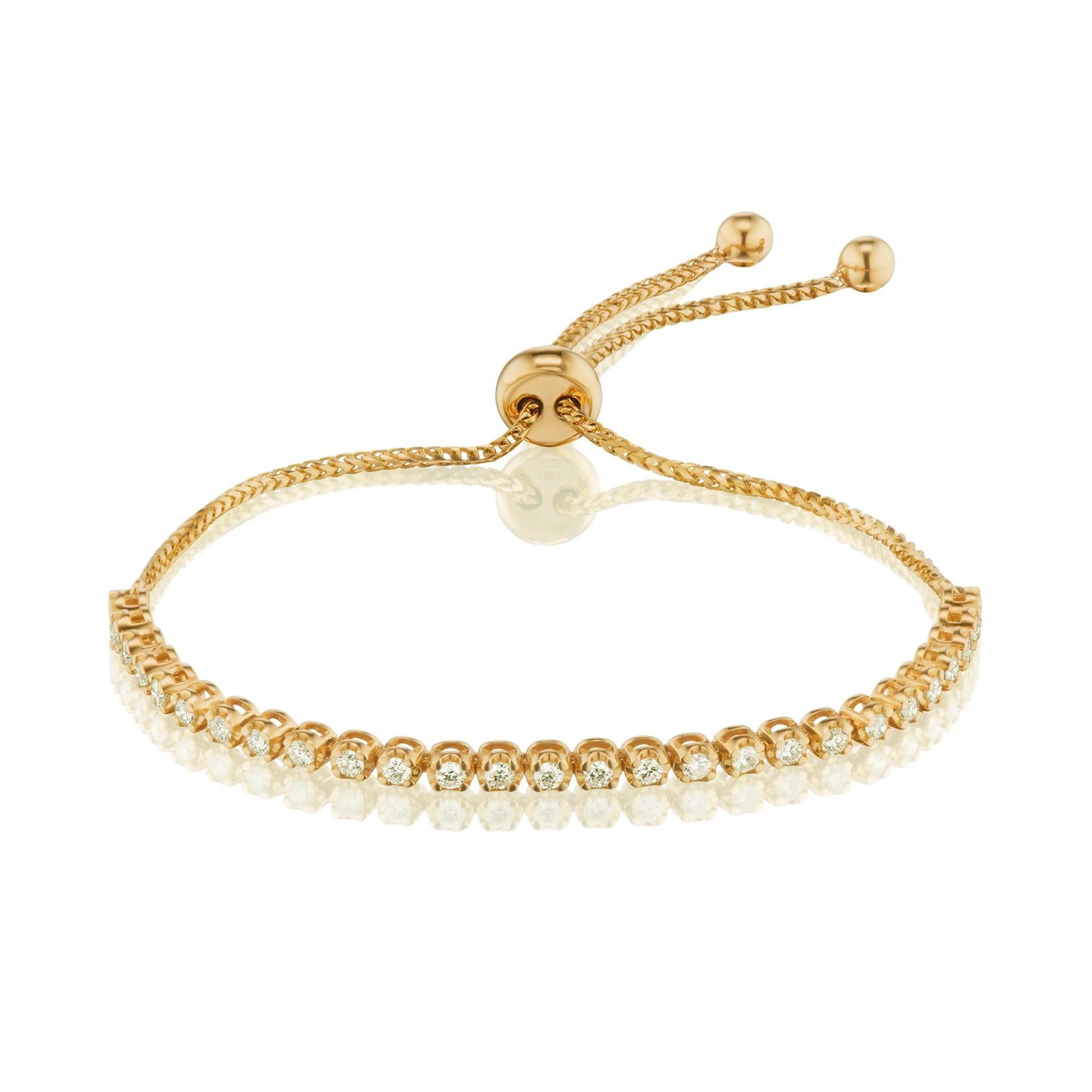 Nigaam 0.90 Cttw Natural Diamond Bolo Bracelet in 18K Yellow Gold In New Condition In New York, NY