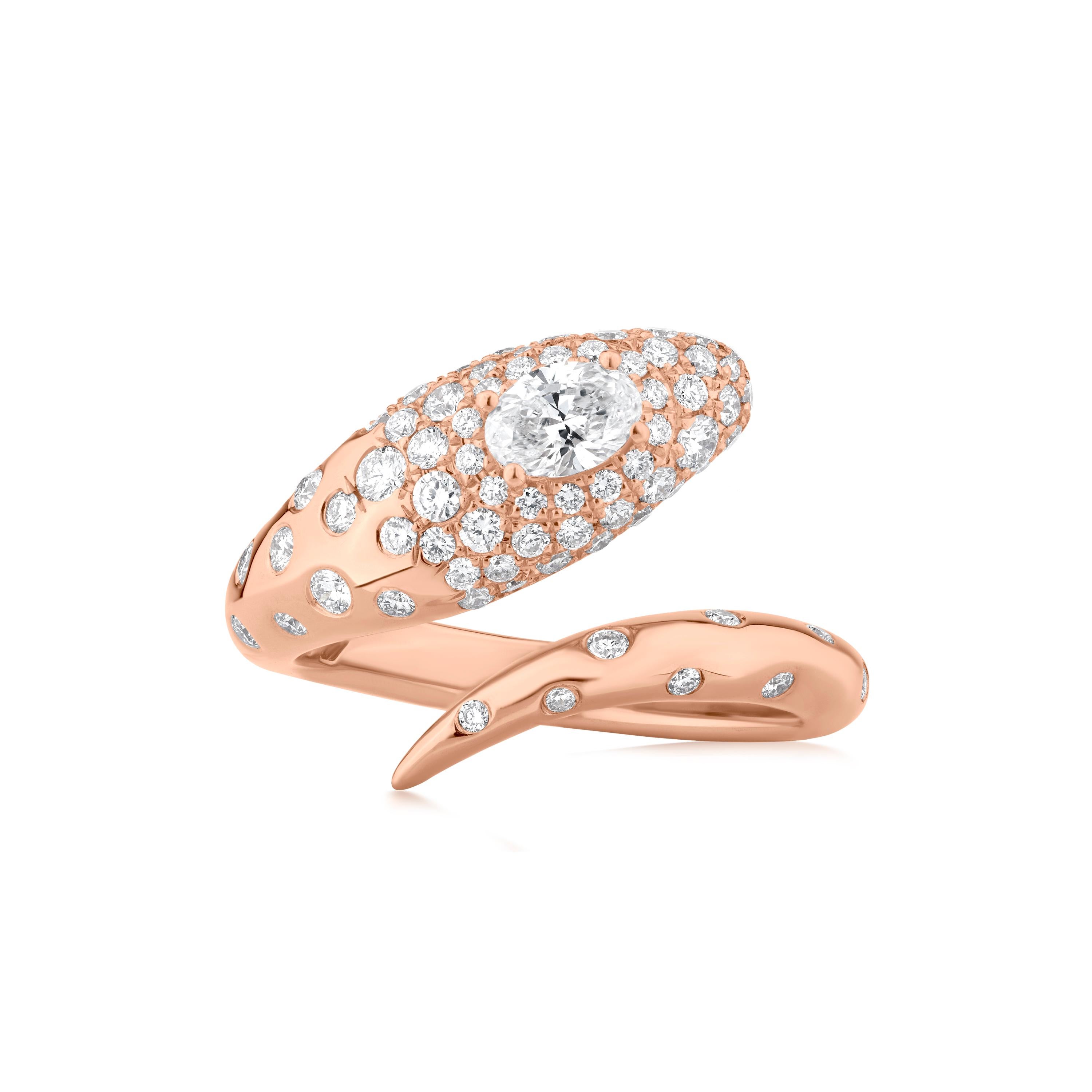 Round Cut Nigaam 1.00 Ctw. Diamond Ring Size 7 In 18K Rose Gold For Sale