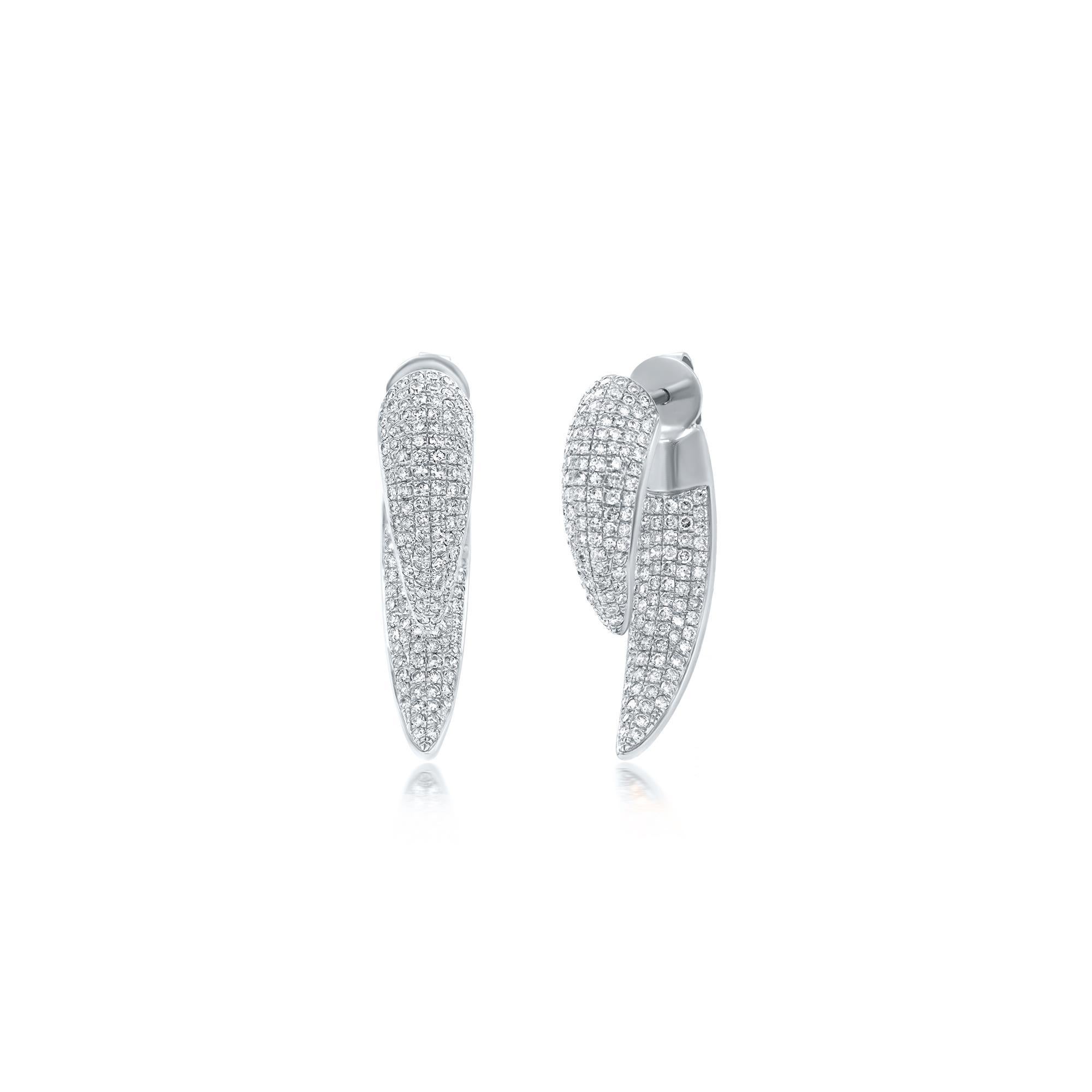Contemporaneo Nigaam 1.00 Cttw Natural Diamond Edgy Jacket Earrings in 18K White Gold in vendita
