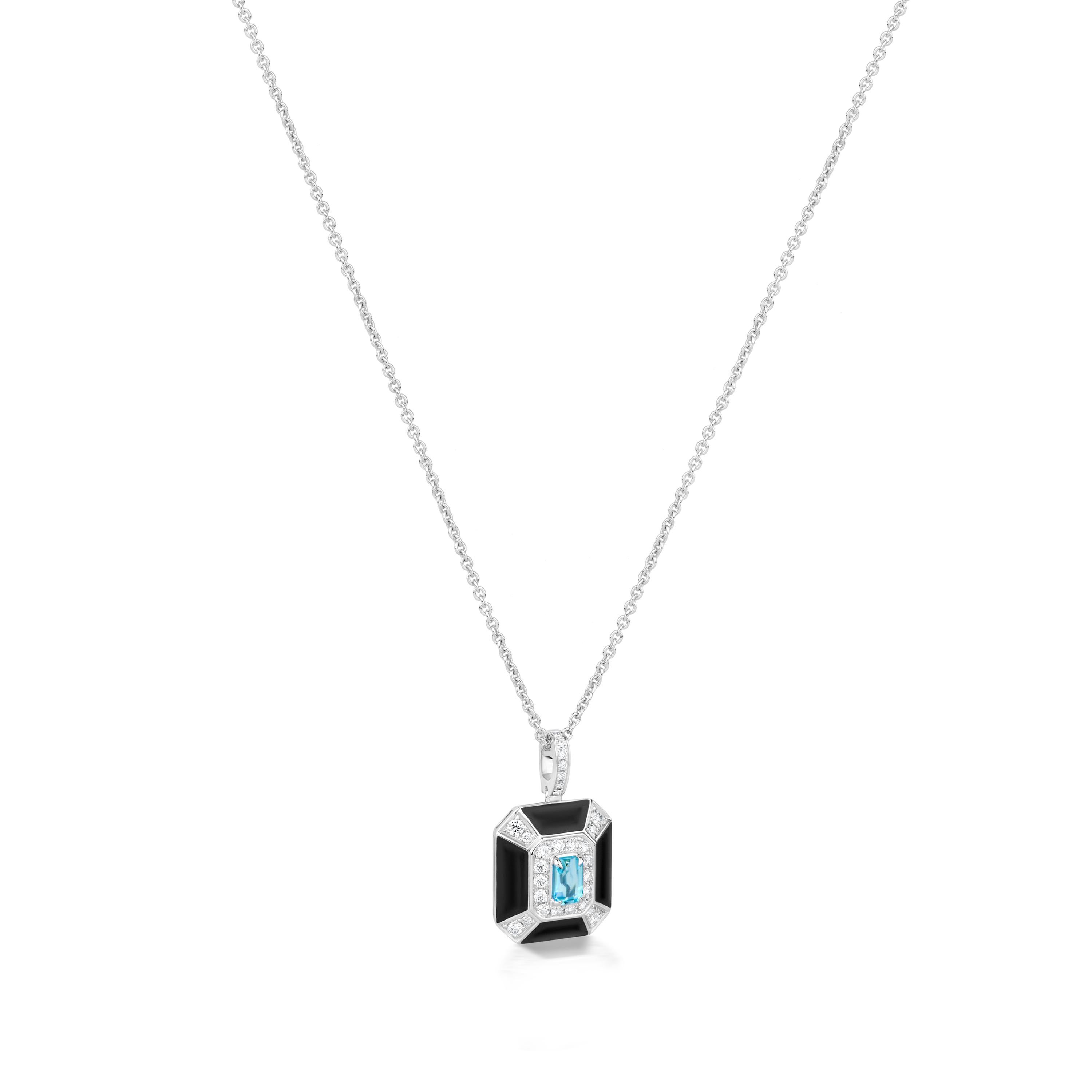 Ottagono Nigaam 1,03 Ctw. Ciondolo Art Deco con acquamarina e diamante VS in oro bianco 18 carati in vendita