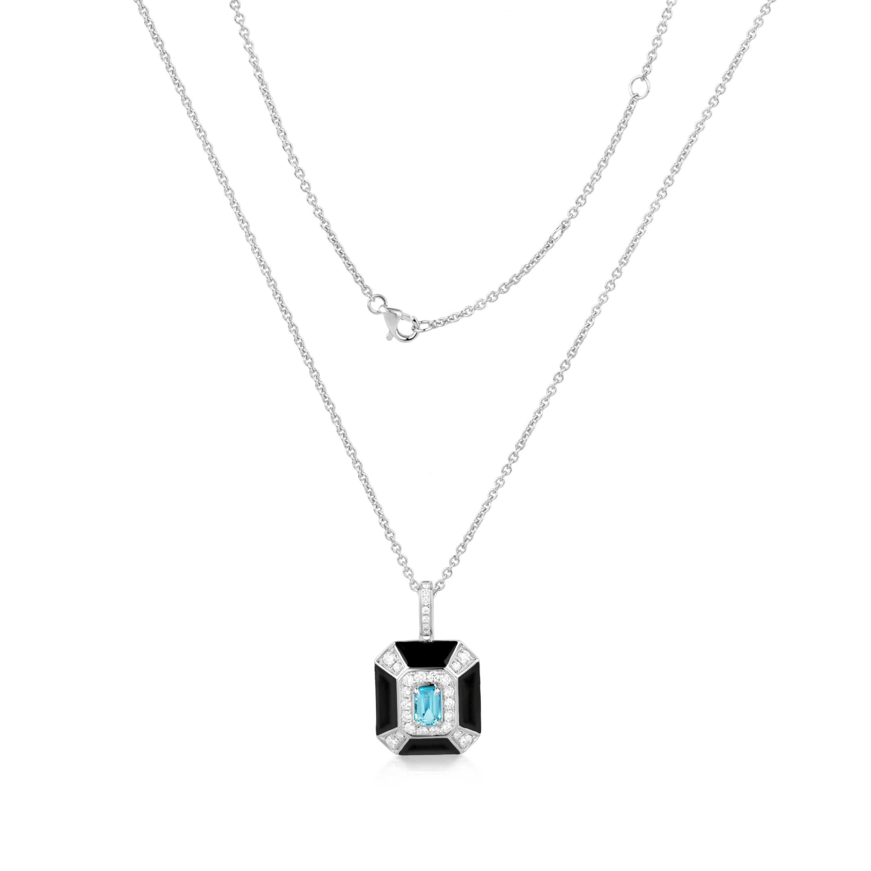 Donna Nigaam 1,03 Ctw. Ciondolo Art Deco con acquamarina e diamante VS in oro bianco 18 carati in vendita