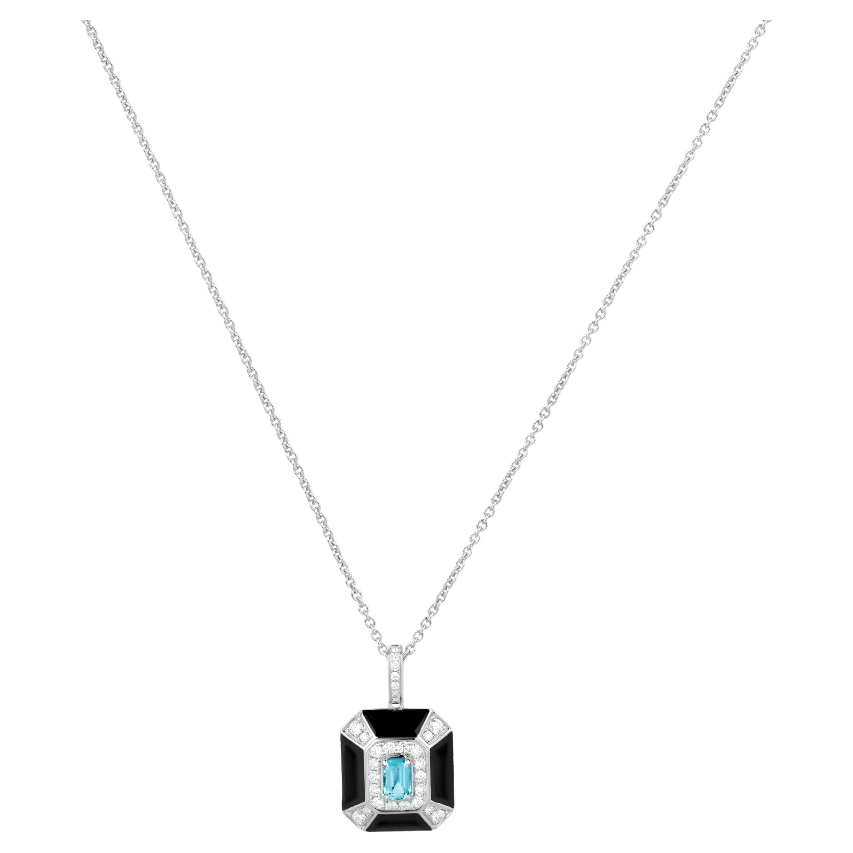Nigaam 1.03 Ctw. Aquamarine & VS Diamond Art Deco Pendant in 18K White Gold