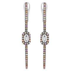 Nigaam 1.1 Cttw Diamond and Multi Sapphire Hoop Earring in 18K Gold
