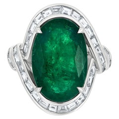 AIG Certified 9.26Ct. Emerald and 1.87Cts. Diamond Bypass Ring in 18K White Gold