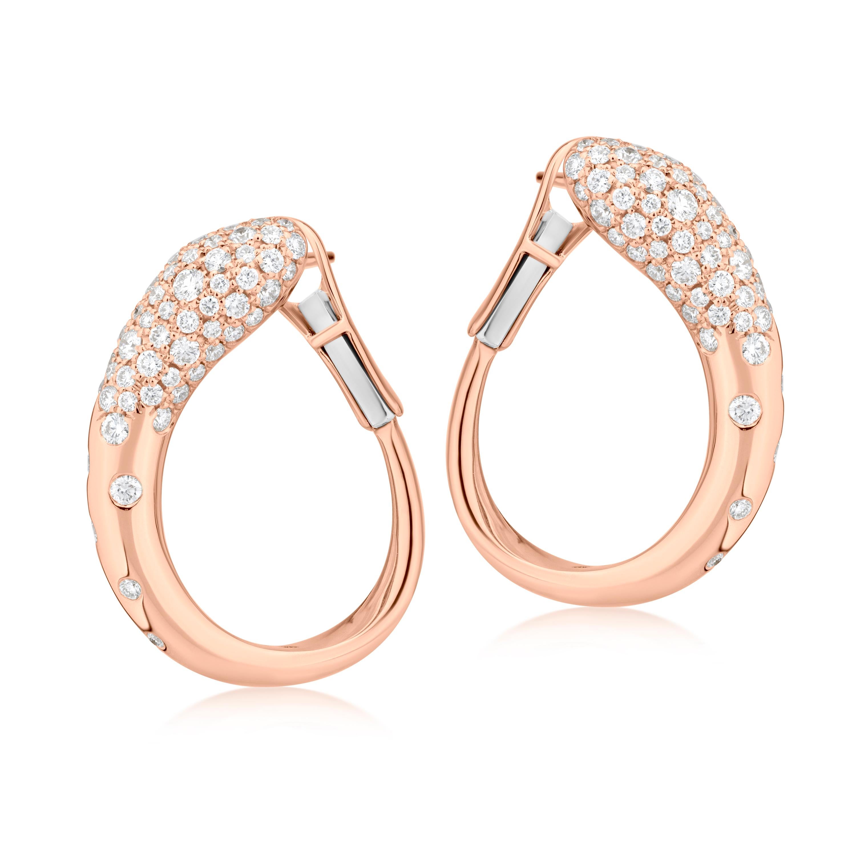 Contemporain Nigaam 1,2 ct, GH/VS1)  Créoles serties de diamants en or rose 18 carats en vente