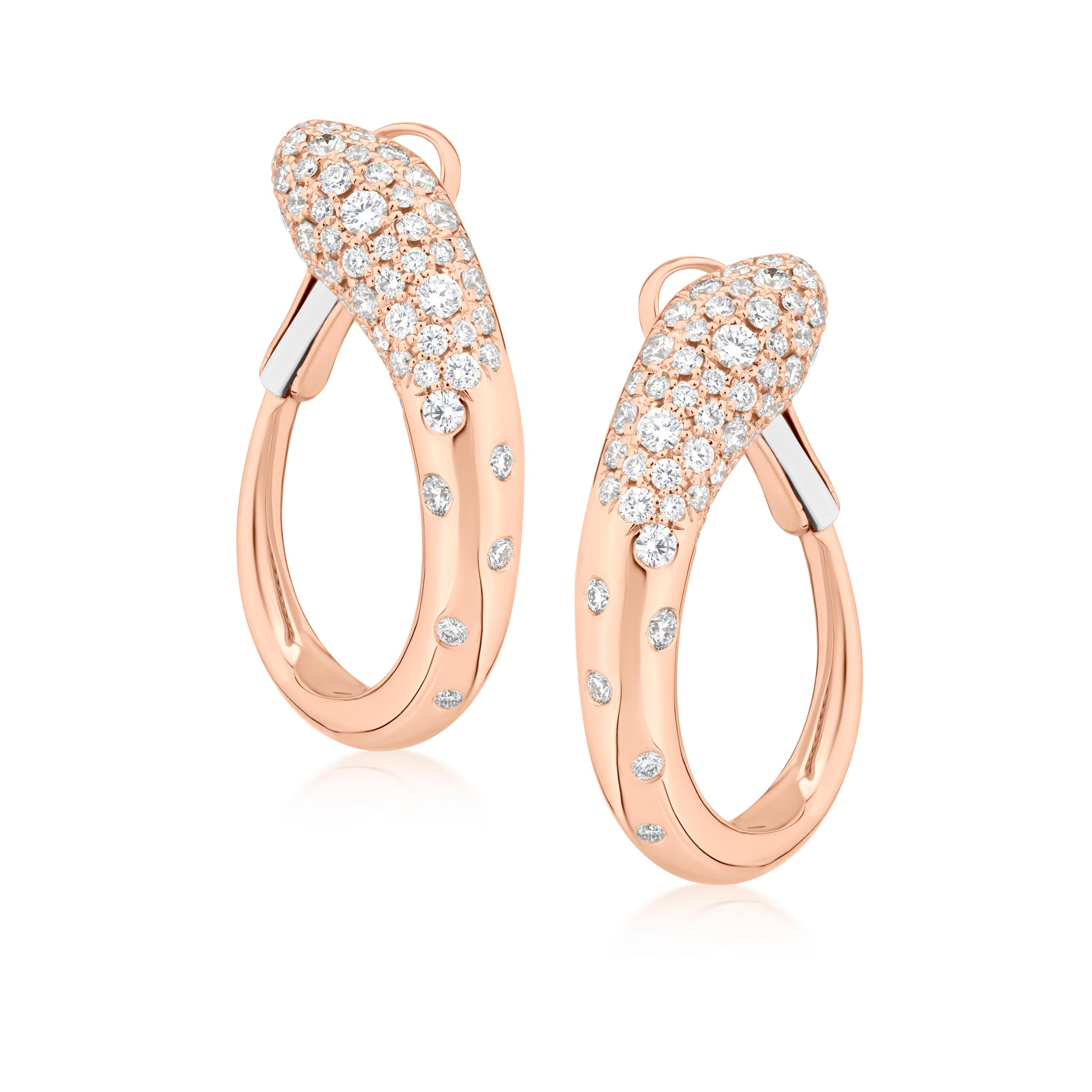 Nigaam (1.2 Cts, GH/VS1)  Diamond Serpens Hoop Earrings in 18K Rose Gold