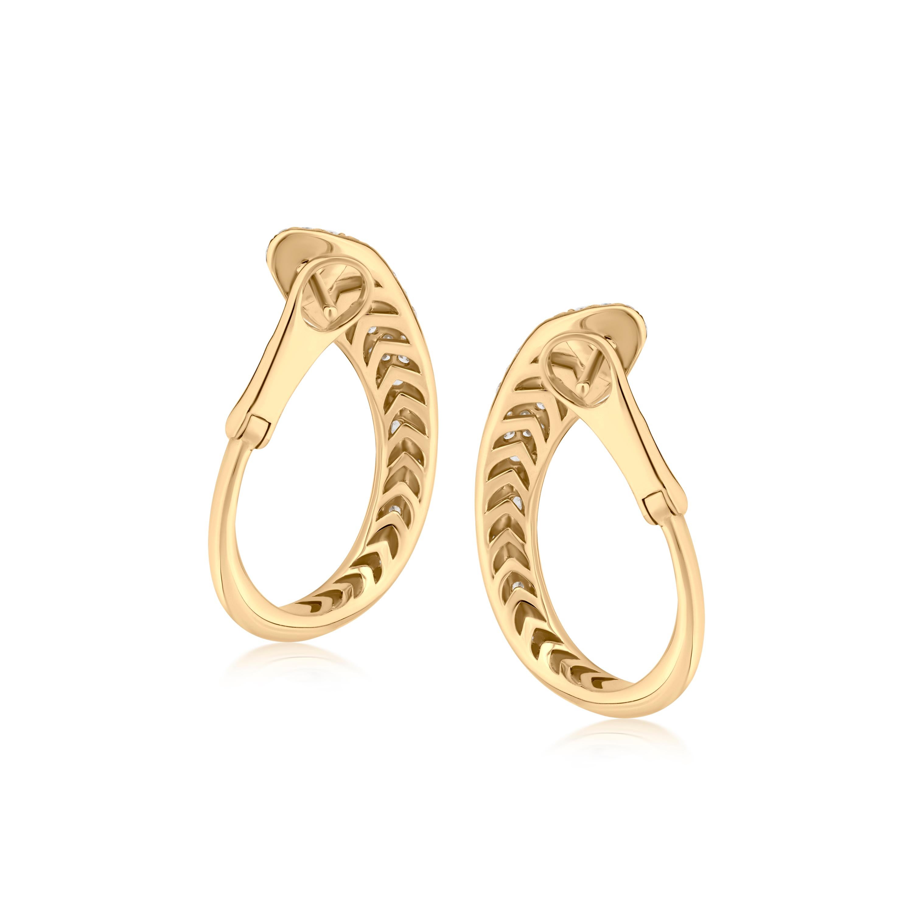 Contemporary Nigaam 1.20 Cttw. Serpens  Pave Diamond Hoop Earrings in 18k Yellow Gold For Sale