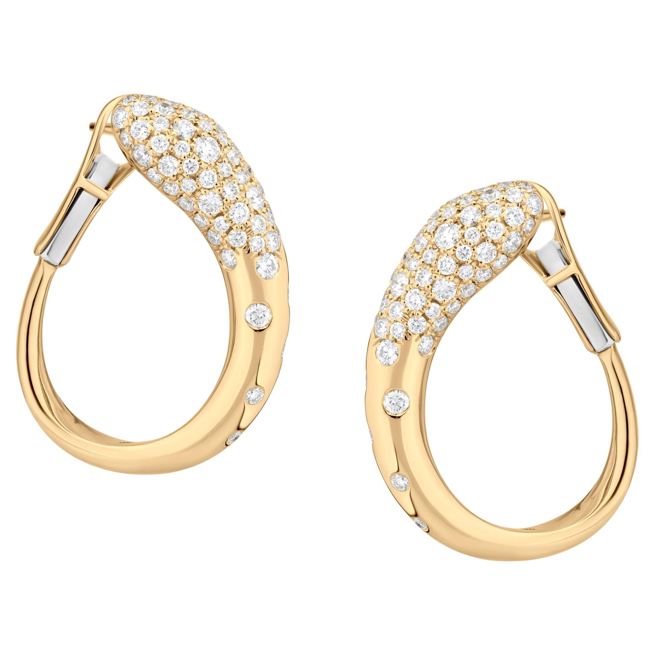Nigaam 1.20 Cttw. Serpens  Pave Diamond Hoop Earrings in 18k Yellow Gold