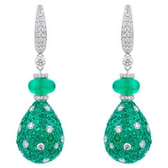 Nigaam 12.09 Ct. T.W. Emerald and Diamond Hoop Drop Earring in 18K White Gold