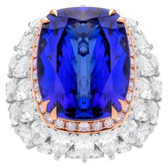 Nigaam 20.42 Cttw. Tanzanite and Pink & White Diamond Cocktail Ring in 18k Gold