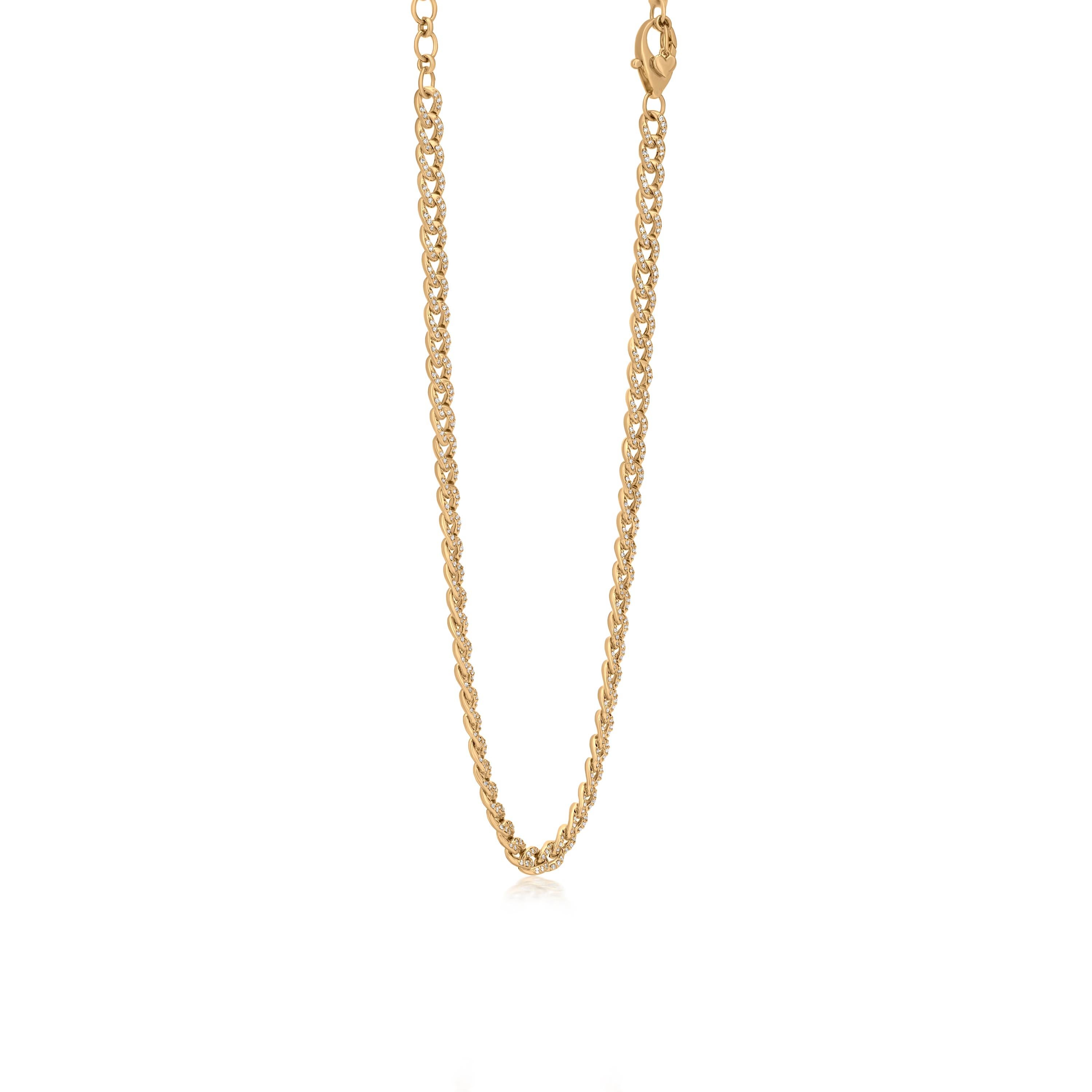 Contemporary Nigaam 1.45 Carat T.W. White Diamond Curb Chain Link Necklace in 18k Yellow Gold