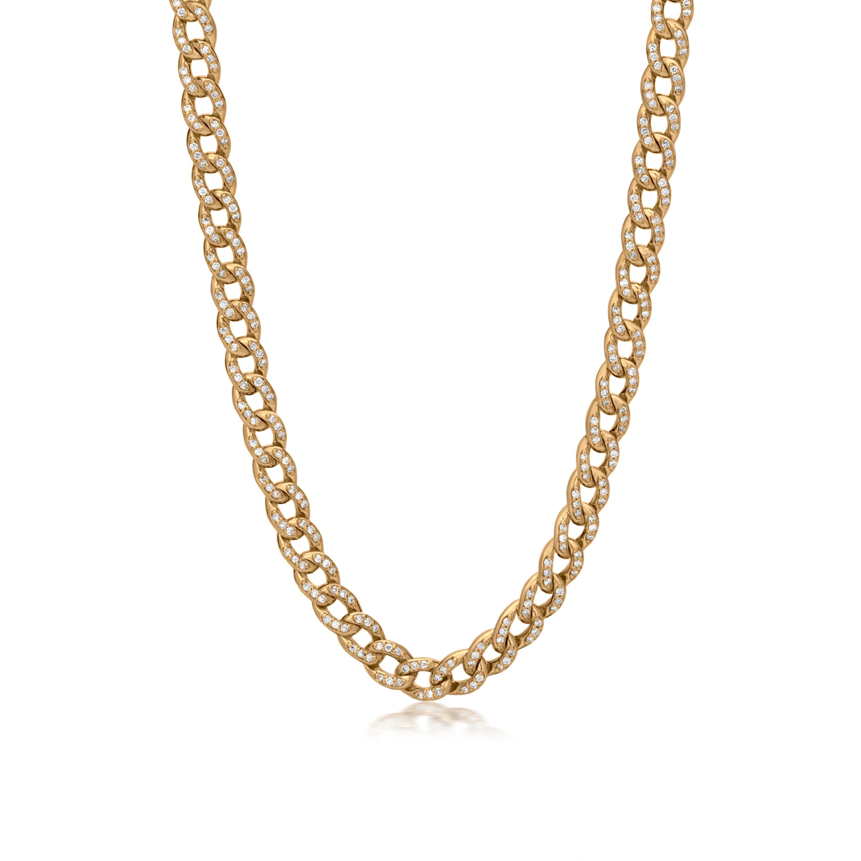 Round Cut Nigaam 1.45 Carat T.W. White Diamond Curb Chain Link Necklace in 18k Yellow Gold