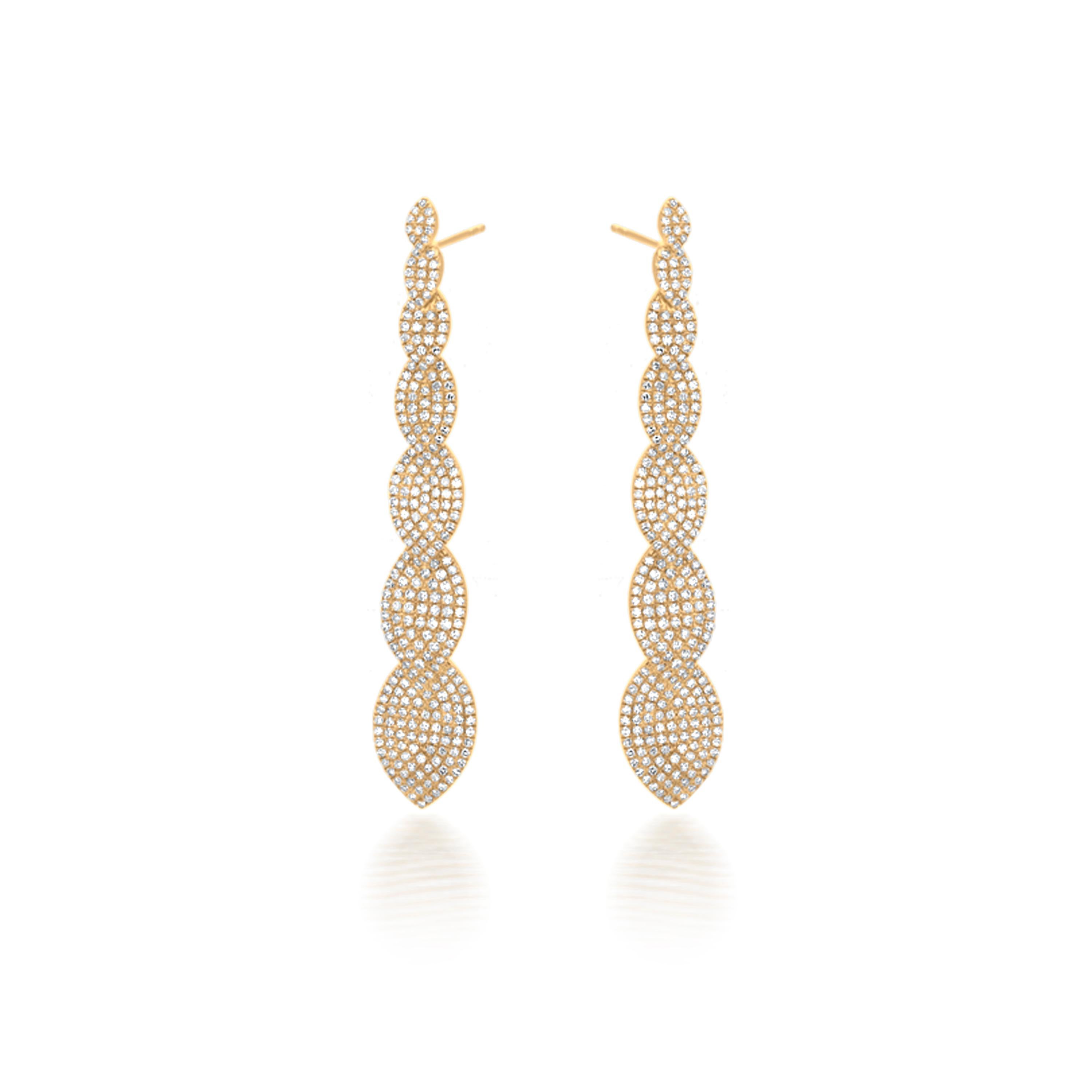 Add a touch of elegance and sophistication to your look with these stunning diamond drop earrings. Crafted in 18K yellow gold, these earrings feature a captivating cascading design adorned with marquise-shaped diamonds. Each diamond is set in a