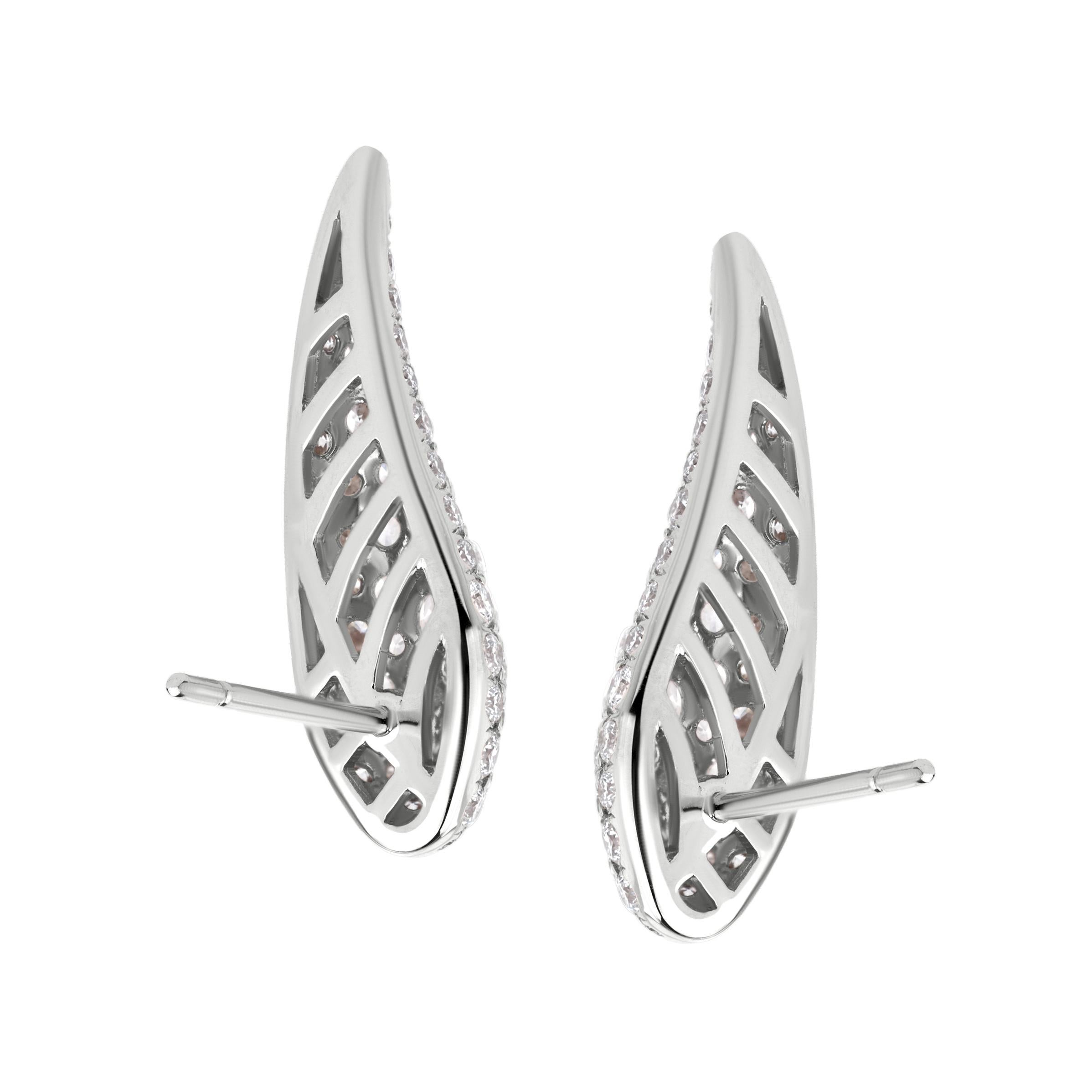 Contemporary Nigaam 1.6 Cts. VS Diamond Crawler Earrings in 18K White Gold For Sale