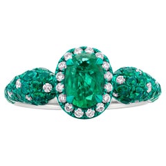 Nigaam 1.6 Cts. Emerald & Diamond Halo Ring Size 7 in 18k White Gold