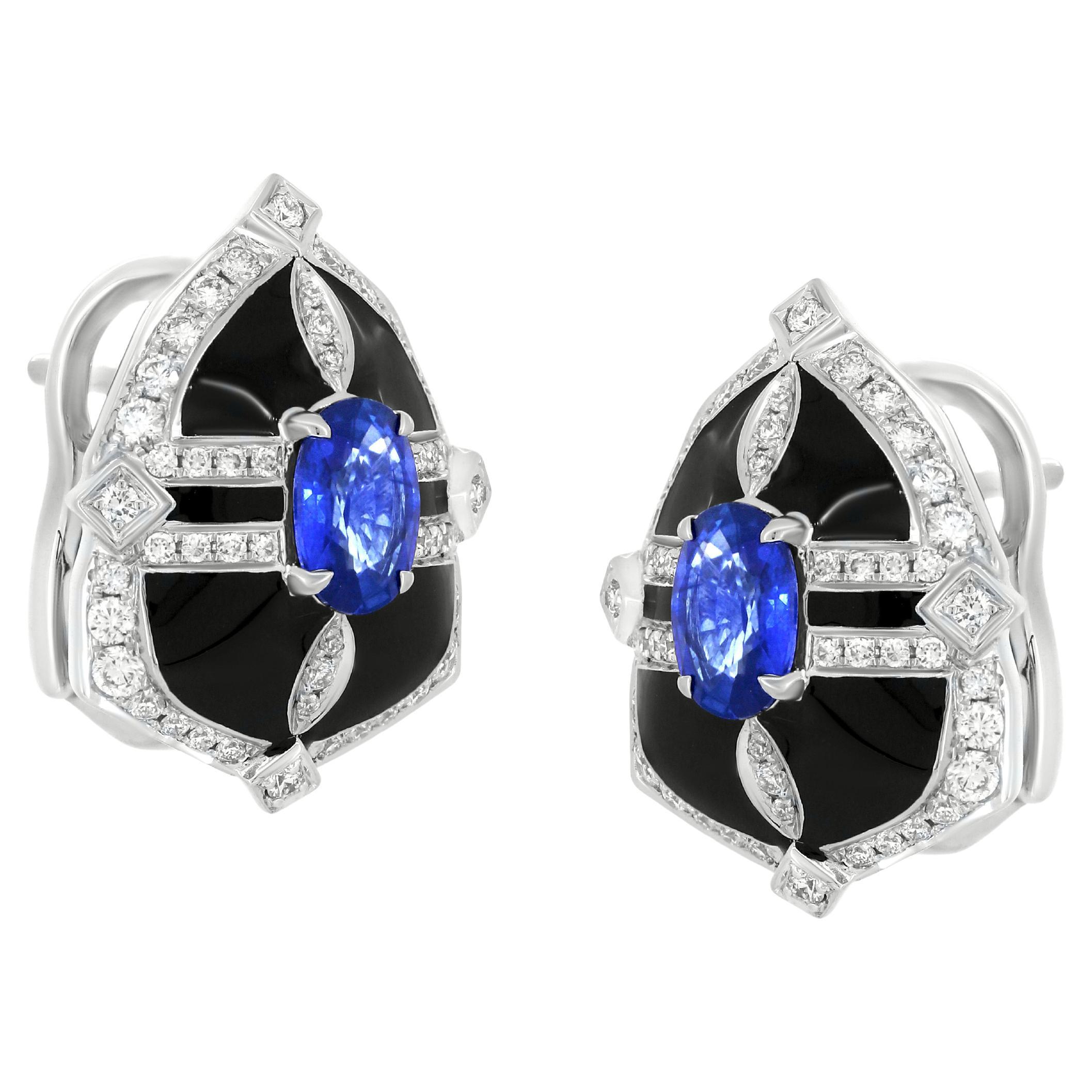 Nigaam 1.6 Ctw. Sapphire & Diamond Shield Stud Earrings in 18k White Gold