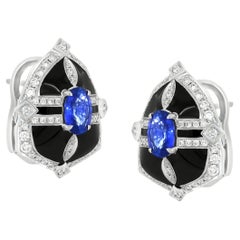 Nigaam 1.6 Ctw. Sapphire & Diamond Shield Stud Earrings in 18k White Gold