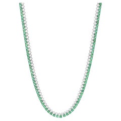 Nigaam 18.5Cttw. Emerald and Diamond Tennis Necklace in 18k White Gold