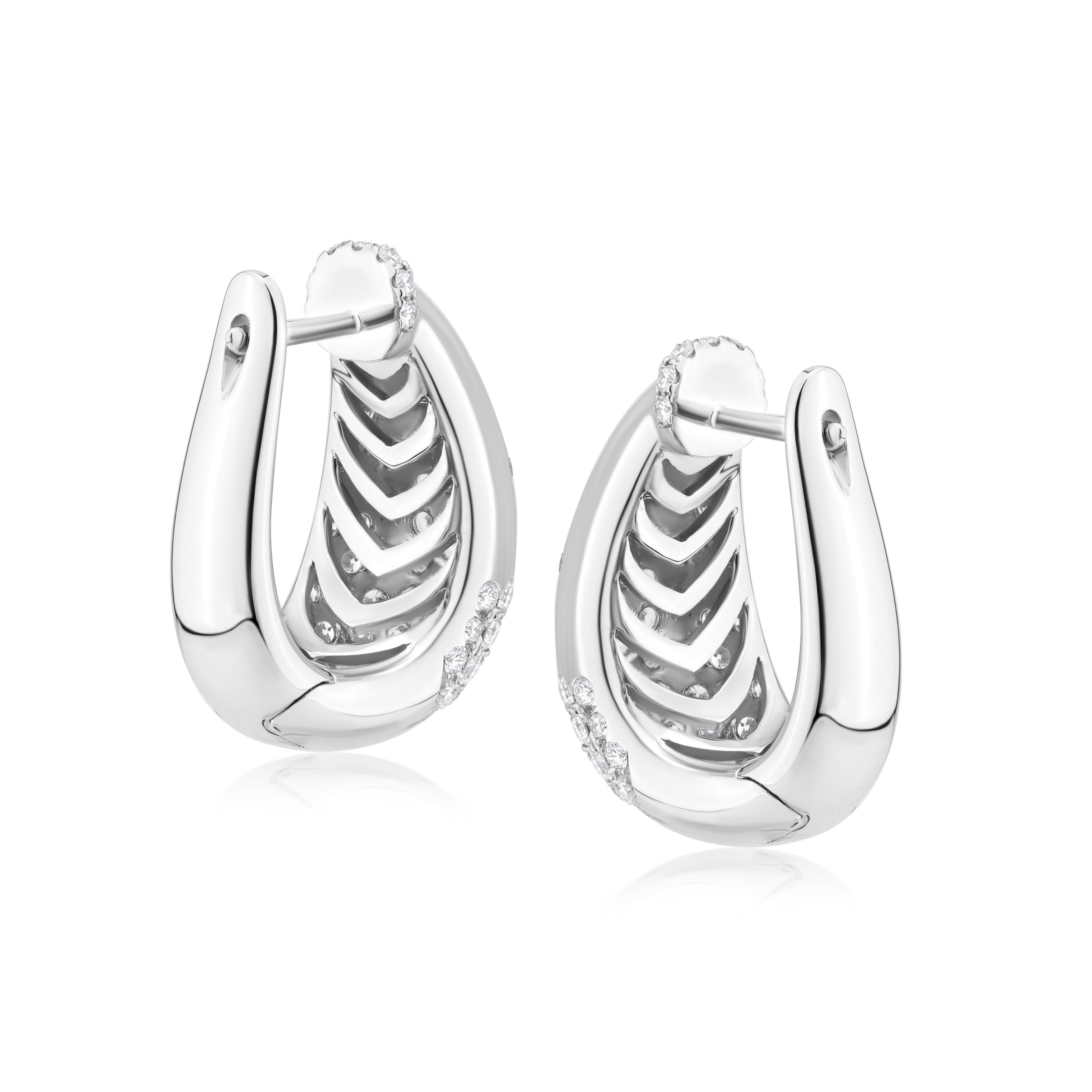 Round Cut Nigaam 1.87 Cts. Serpens Diamond Hoop Earrings in 18K White Gold For Sale
