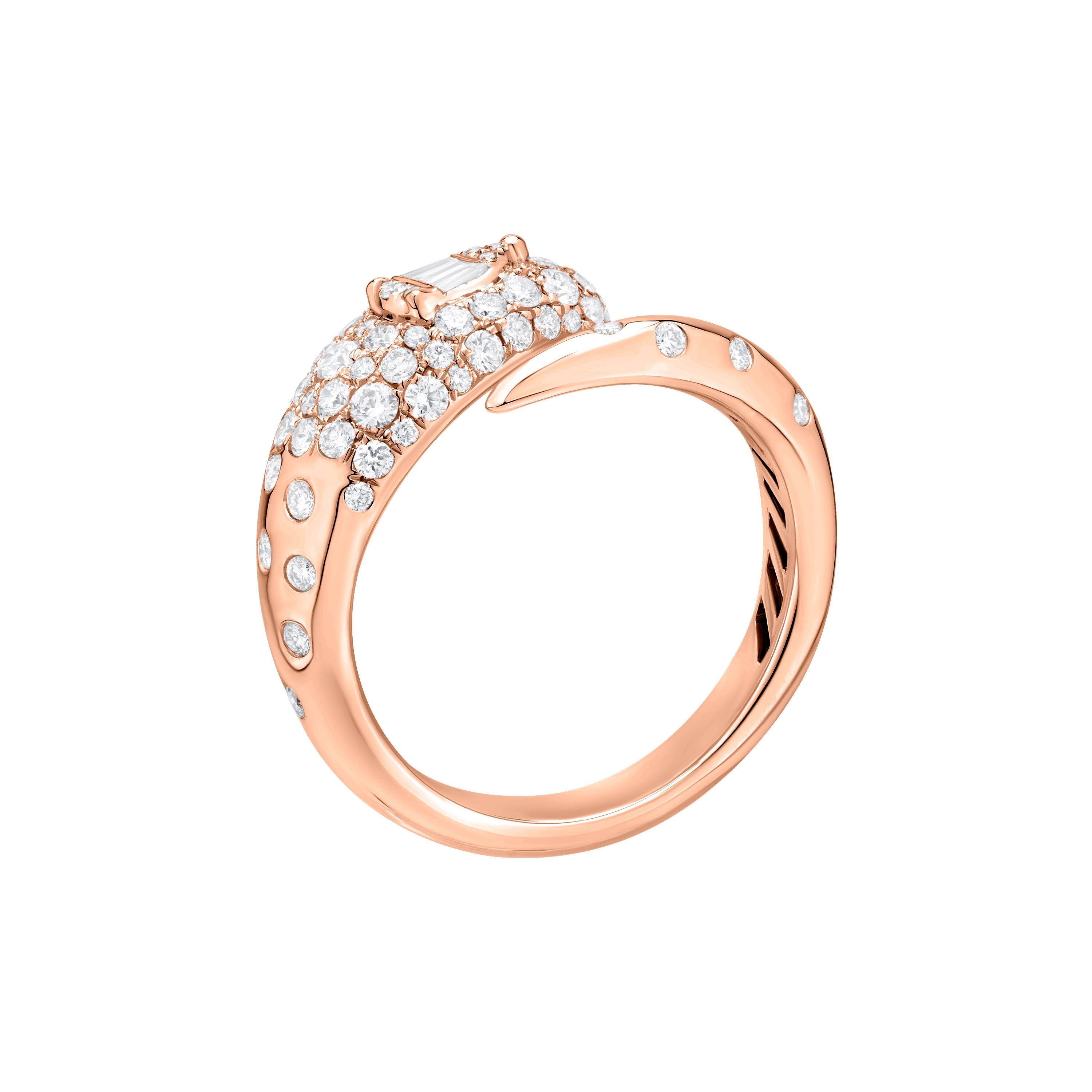 Contemporain Nigaam, bague serpentine en or rose 18 carats taille 7 (0,82 carat, G/VS1) en vente