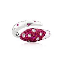 Nigaam 1 Cttw Ruby & Diamond Bypass Ring Size 7 W/18k White Gold & Red Rhodium