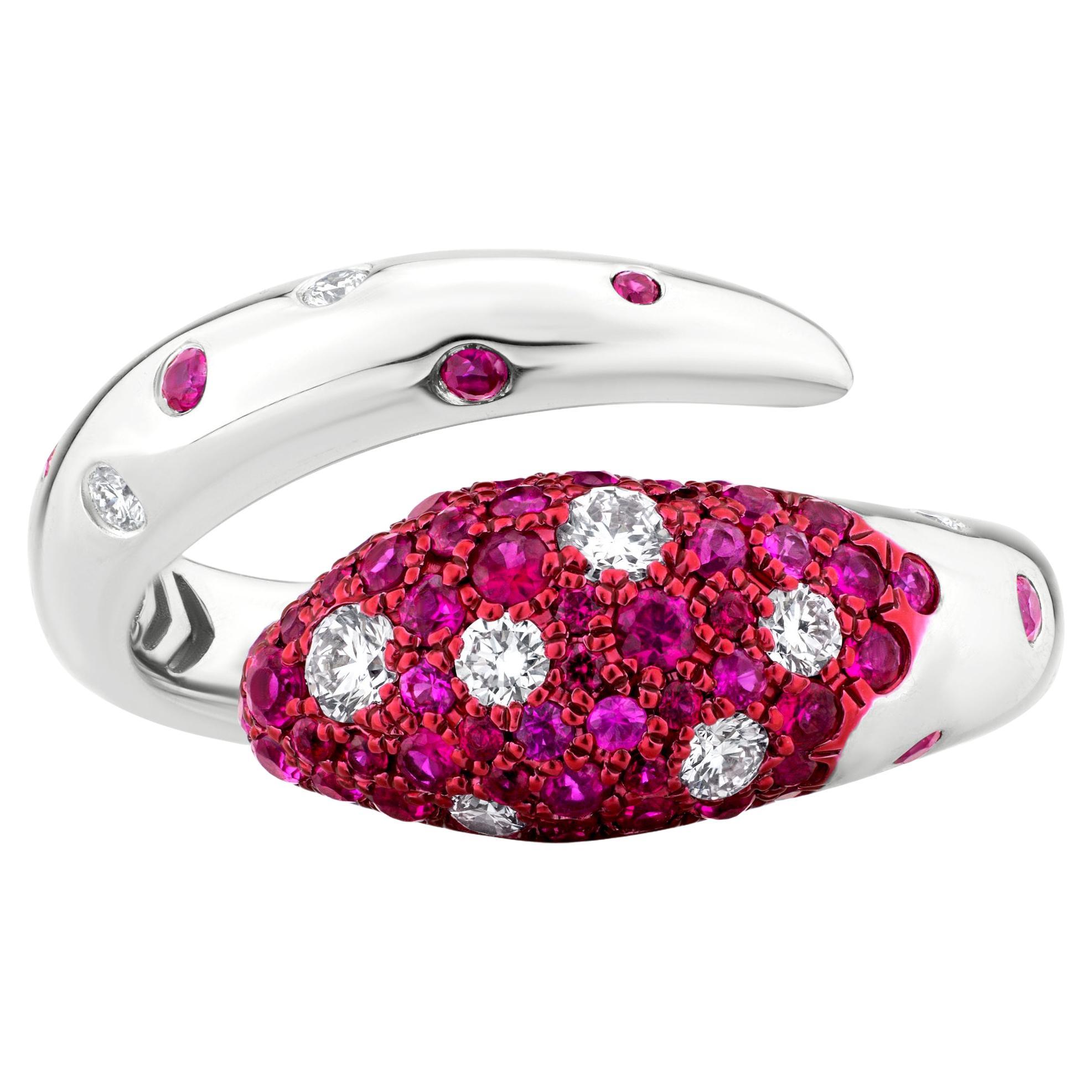 Nigaam, bague bypass en or blanc 18 carats, rhodium rouge et diamants 1 carat, taille 7 W