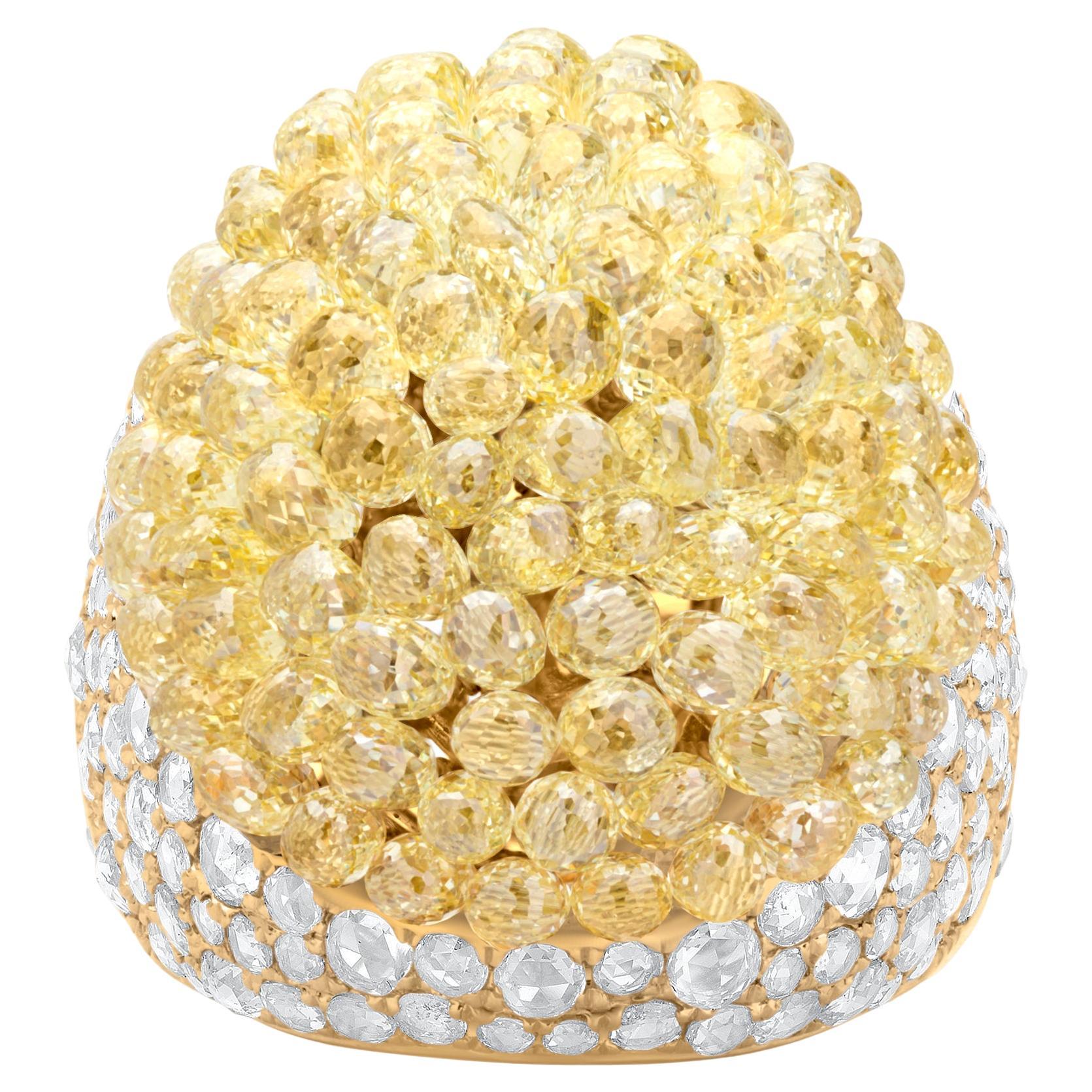Nigaam 20,23 ct. pt. Bague grappe de diamants jaunes et blancs en or jaune 18 carats