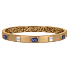 Nigaam 2.03cttw. Blue Sapphire and Diamond Bangle Bracelet in 18k Yellow Gold