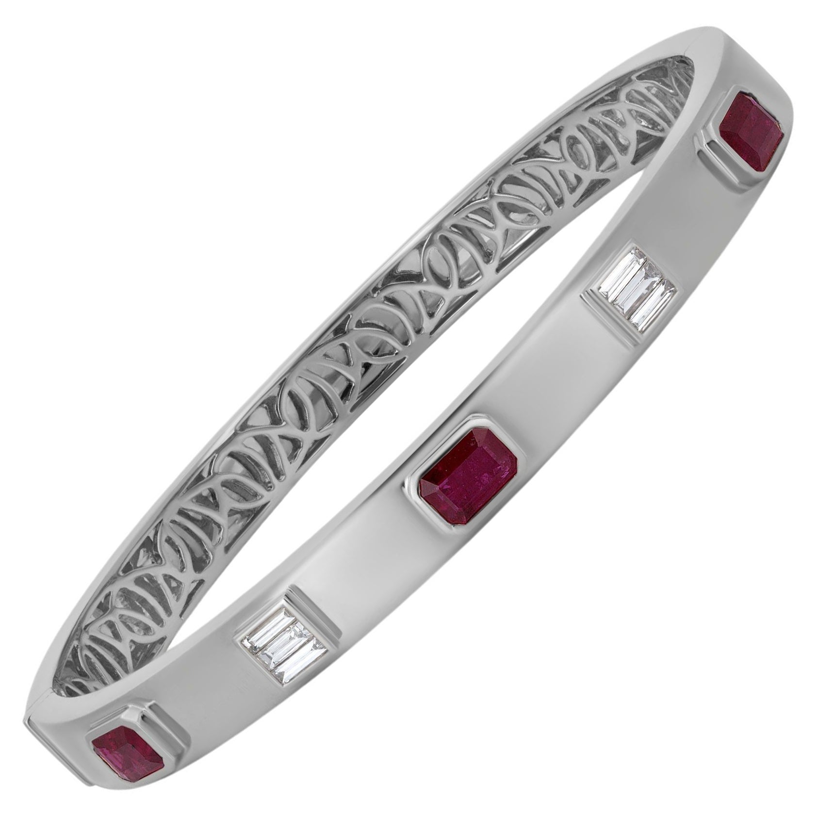 Nigaam 2.15cttw. Ruby and Diamond Bangle Bracelet in 18k White Gold