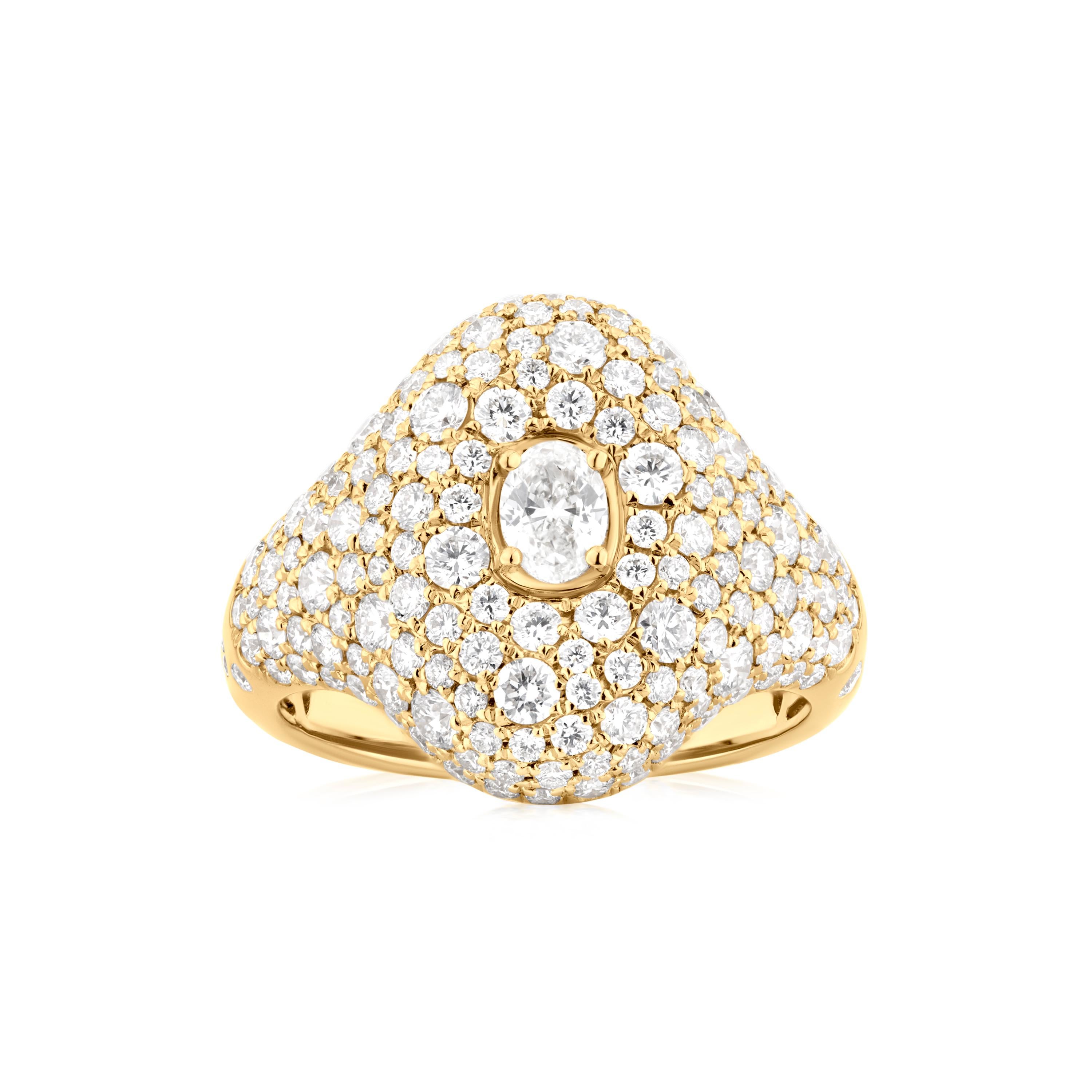 Contemporary Nigaam 2.50 Cts. VS Diamond Pave Dome Ring in 18K Yellow Gold Size 7 For Sale
