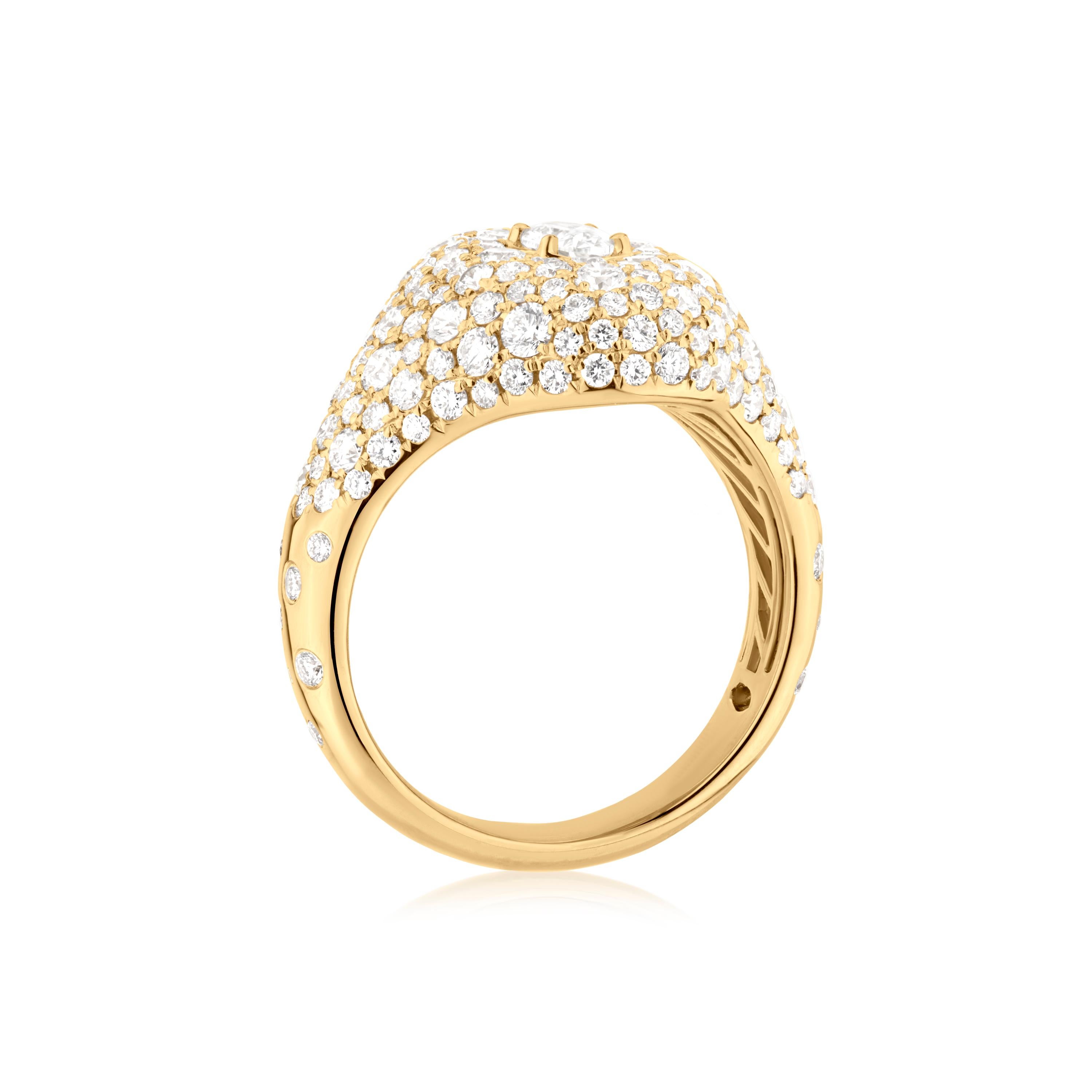 Round Cut Nigaam 2.50 Cts. VS Diamond Pave Dome Ring in 18K Yellow Gold Size 7 For Sale