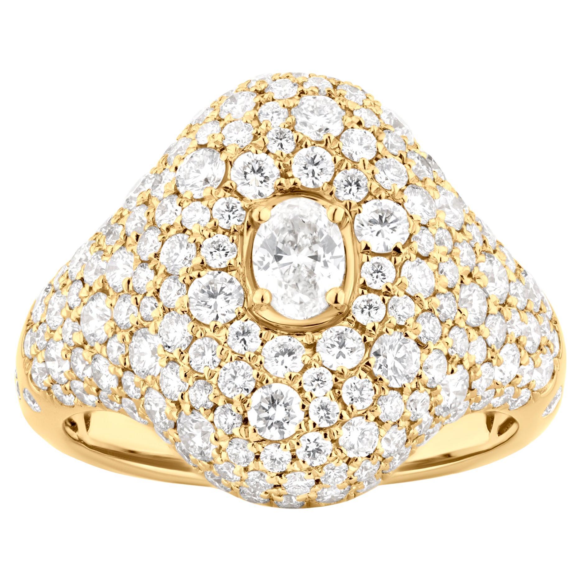 Nigaam 2.50 Cts. VS Diamond Pave Dome Ring in 18K Yellow Gold Size 7 For Sale