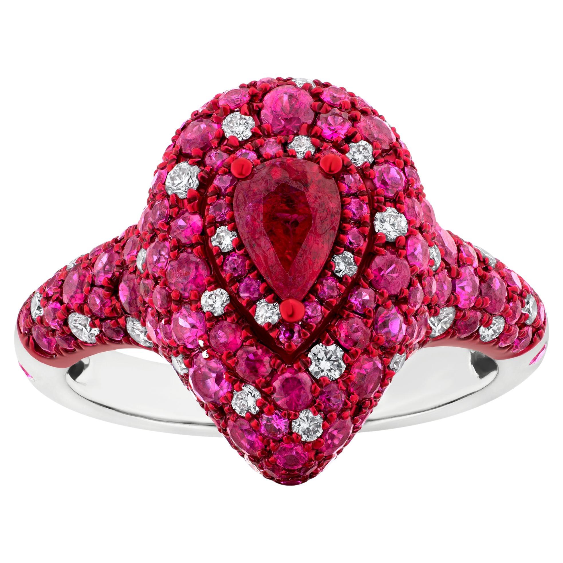 Nigaam 2.45 Ctw. Ruby & VS Diamond Cocktail Ring Size 7 in 18K White Gold