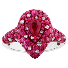 Nigaam 2.45 ct. pt. Bague cocktail en or blanc 18 carats, rubis et diamants VS, taille 7