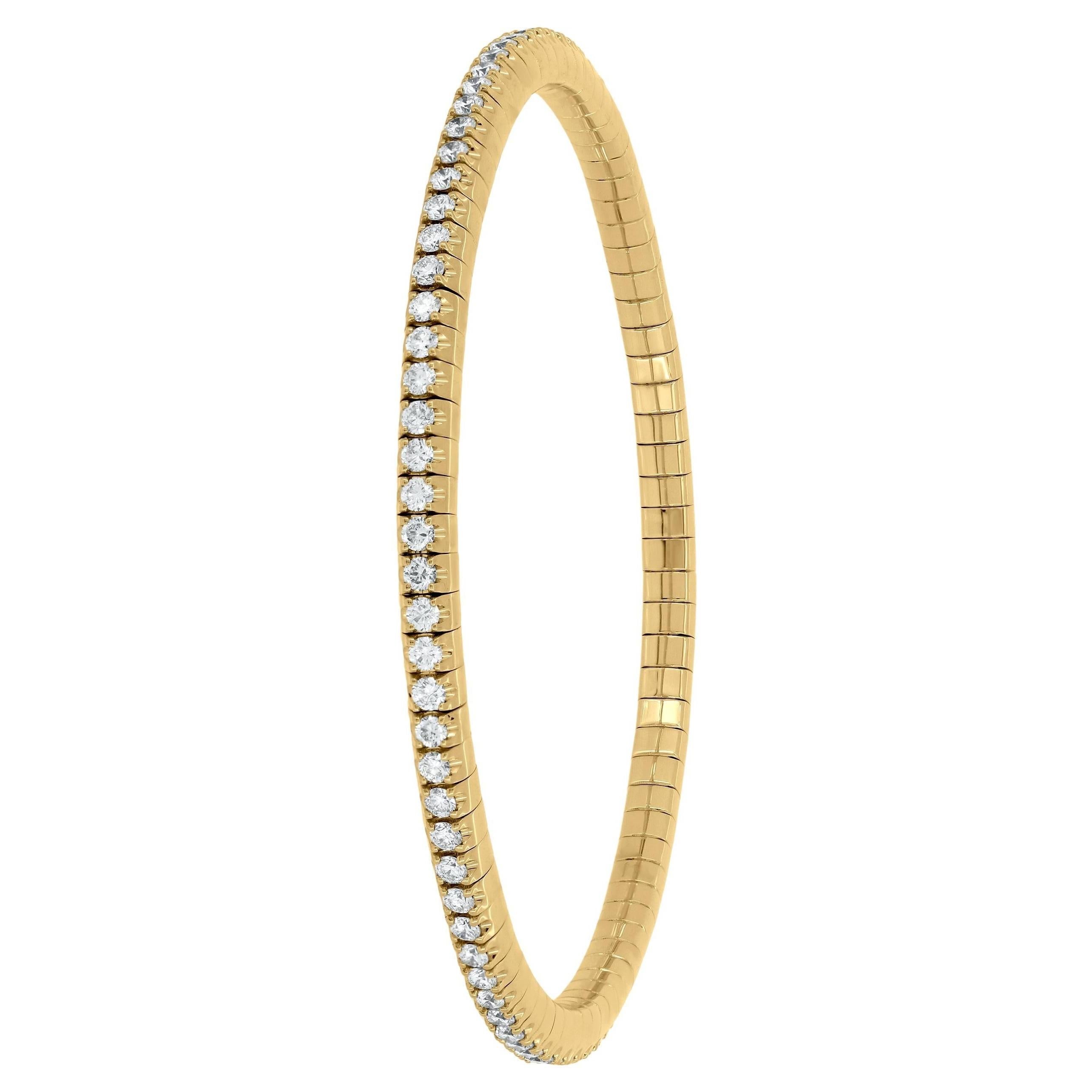 Contemporary Nigaam 18K Yellow Gold 2.50 Cttw Natural Diamond Flexible Tennis Bracelet For Sale